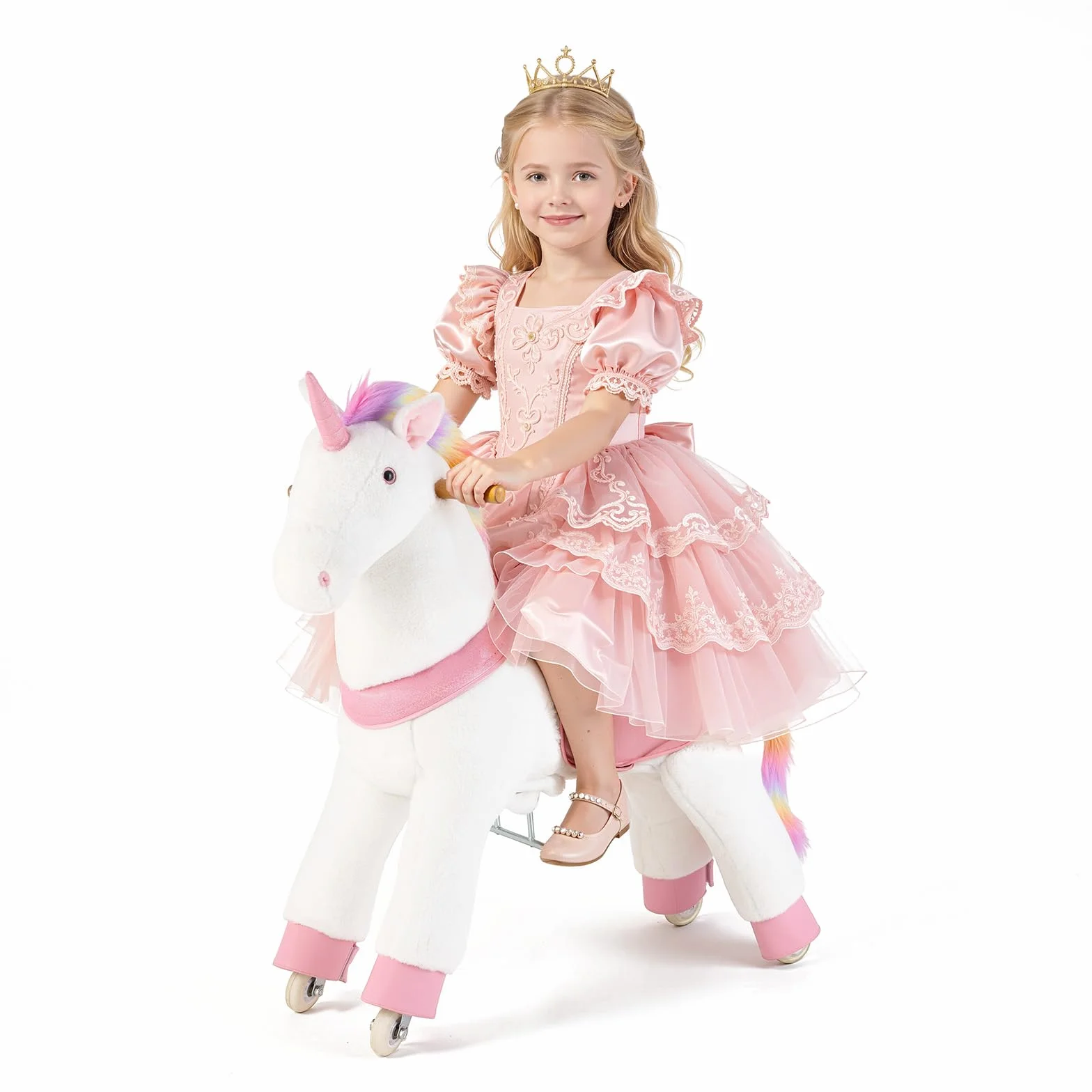VEVOR Unicorno Cavalcabile per Bambini, Cavallo Giocattolo Cavalcabile con Ruote, Senza Batterie, Anello Anti-Ribaltamento, Sedile Rialzato, Maniglie e Pedali, Carico Massimo 80kg, Per Bambini 6+ Anni