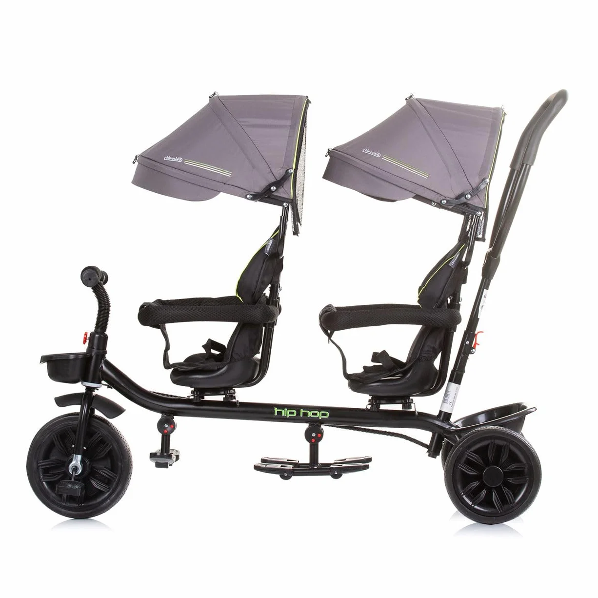 Chipolino Triciclo Hip Hop, due bambini, fino a 40 kg, sedili ruotabili a 360°, colorazione:grigio