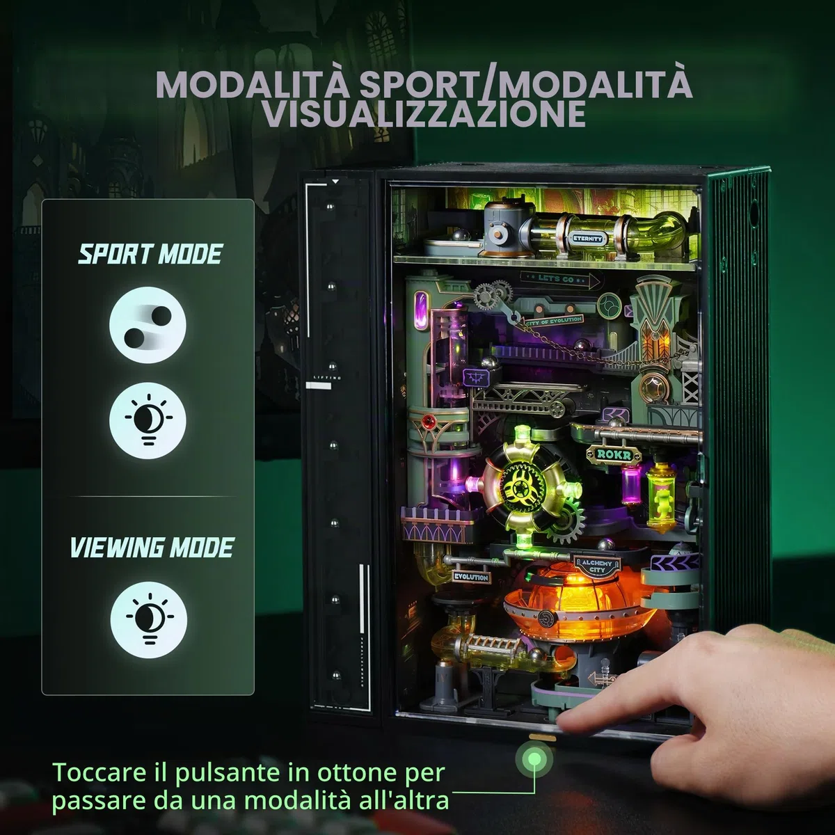 ROKR Marble Run 3D Puzzle in plastica The Alchemy City Model Kit per adulti con attivazione sonora, per costruire scrivania da gioco Cyberpunk Steampunk idea regalo - Parallel World MR04S
