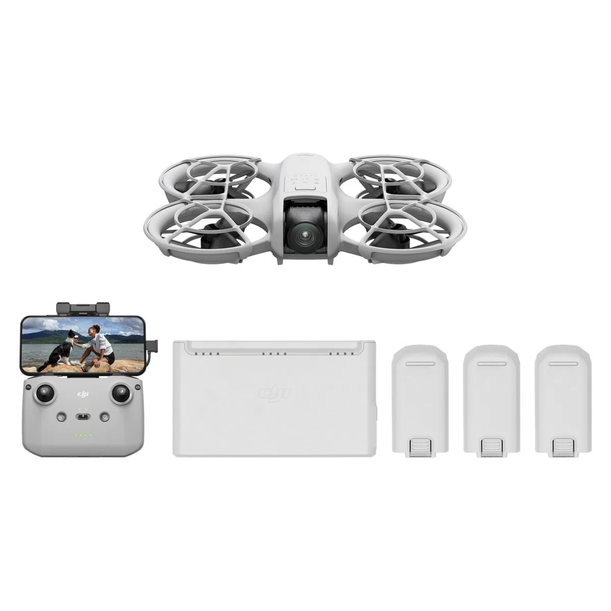 DJI Neo Combo Fly More, mini drone con fotocamera UHD 4K per adulti, 135g drone che vola da solo e ti segue, decollo dalla mano, tracciamento del soggetto, QuickShot, con RC-N3 e 3 batterie
