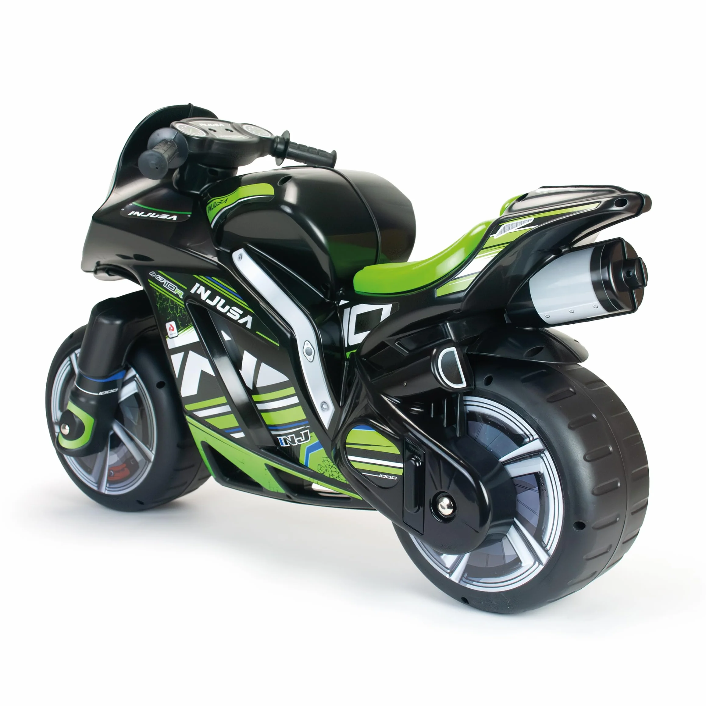 Moto per Bambini 4 ai 7 Anni - Moto per Bambino 4-5 - 6 e 7 Anni Ruote Larghe Stabile Senza Pedali - Ergonomica Maniglia Trasporto + Design Nero - INJUSA