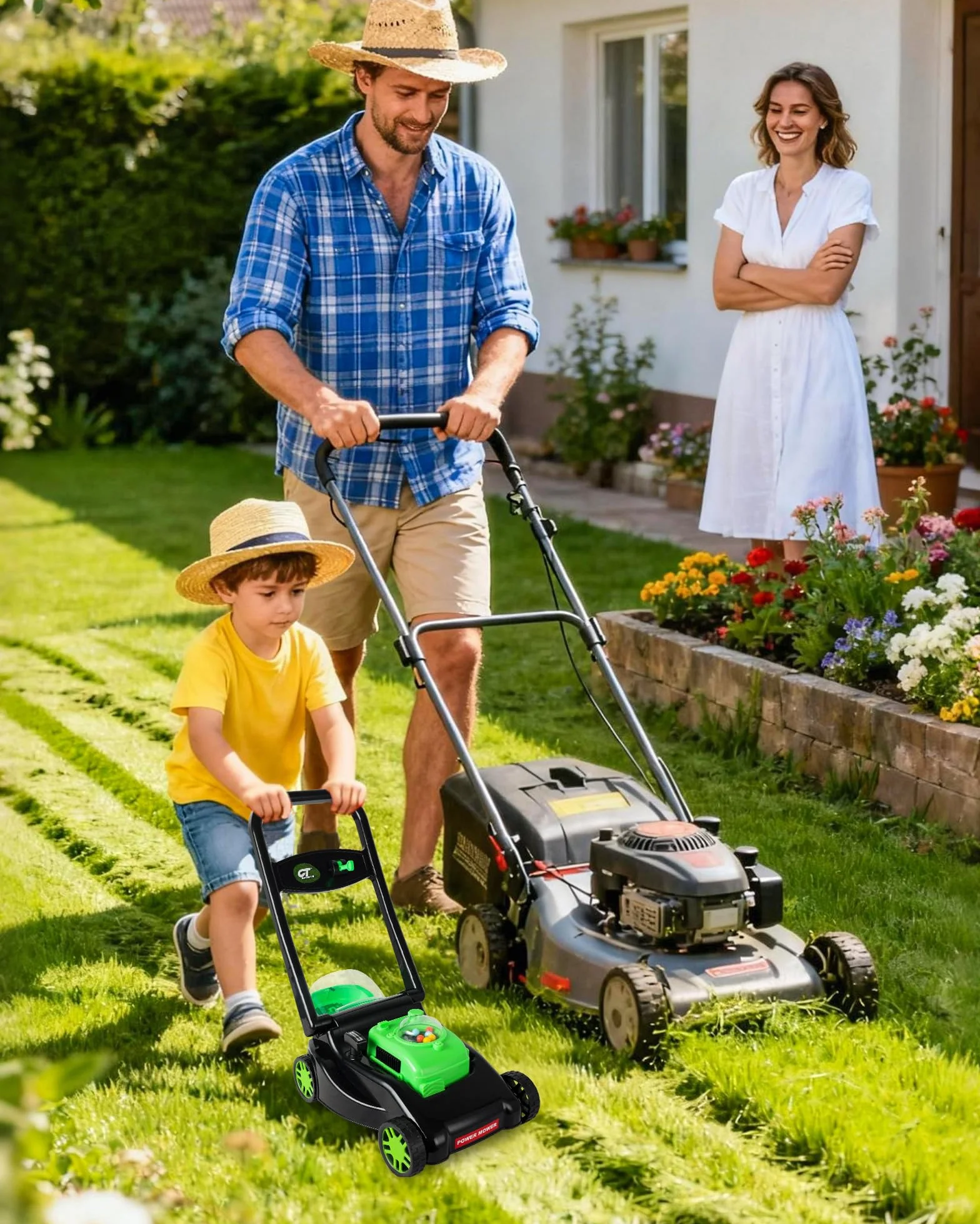 Kids Lawn Mower with Realistic Grass-Cutting Action And Sounds–No Batteries Required | Kids Lawn Mower，Fun Outdoor Push Toy for Kids