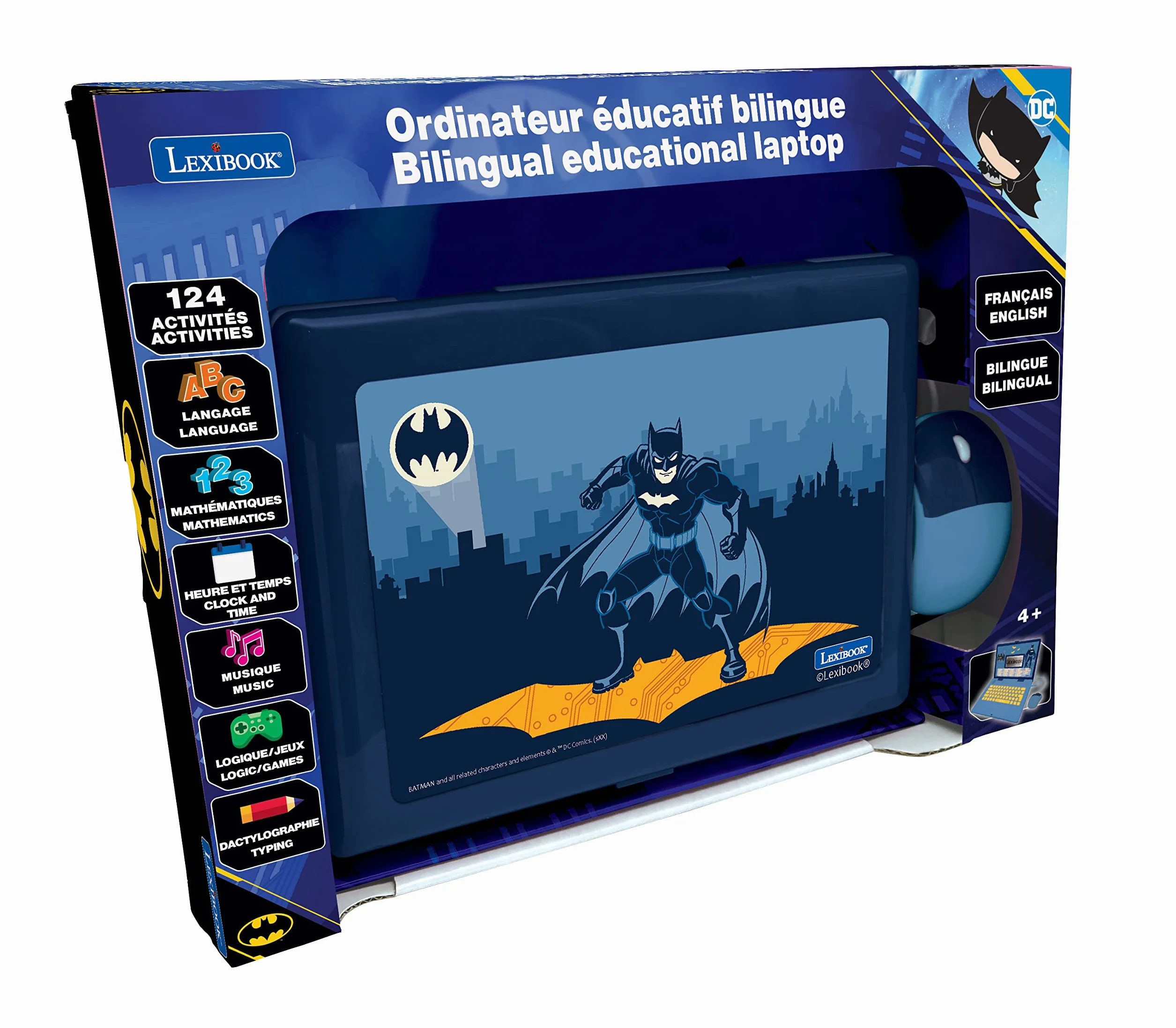 Lexibook, Batman, Ordinateur Éducatif Bilingue FRANÇAIS/Anglais, 124 Activités pour Apprendre Les Langues, Les Mathématiques, la Logique, S'amuser et Jouer du Piano, JC598BATi1
