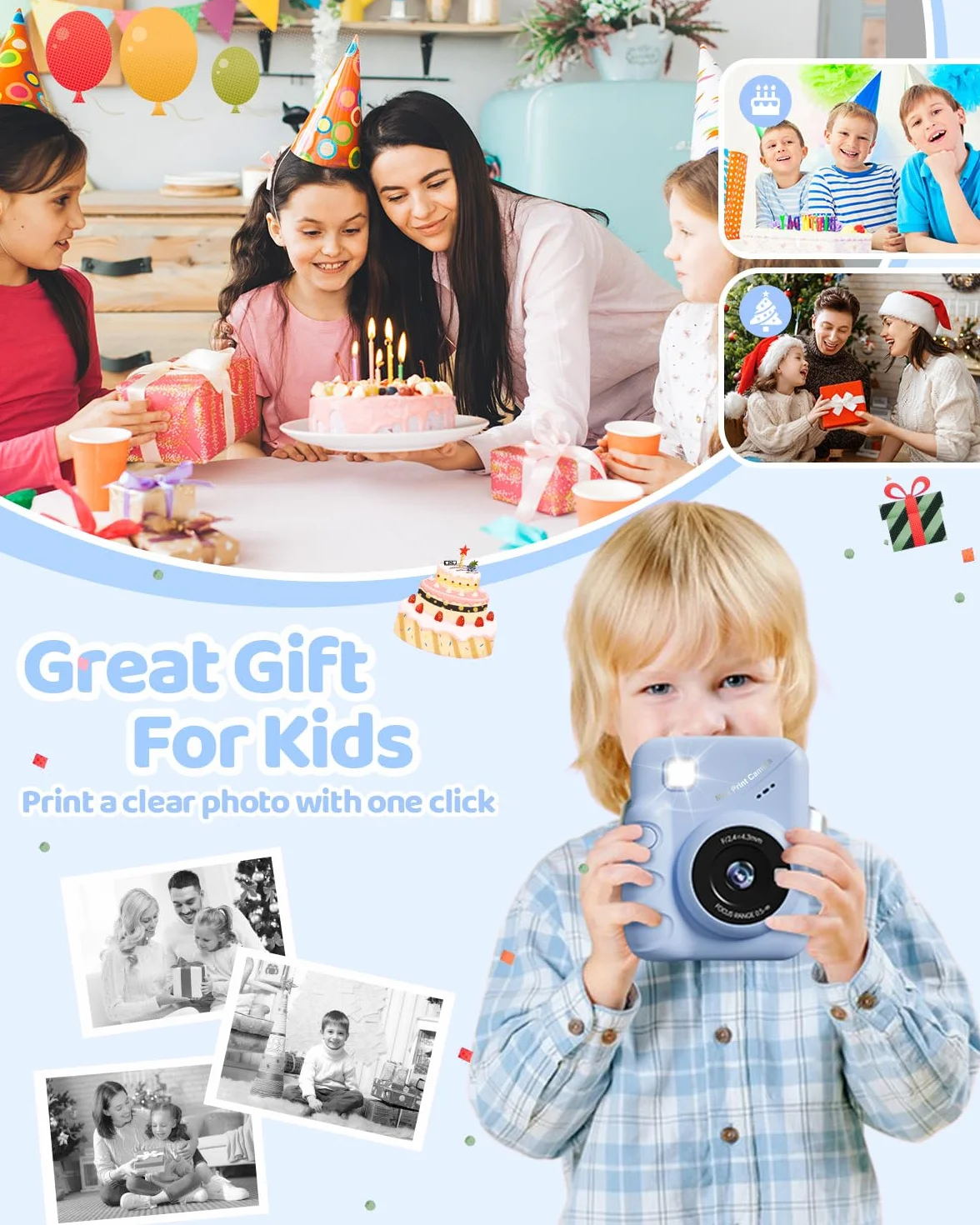 TIATUA Macchina Fotografica Bambini Istantanea, 3.0 Pollici 48MP Fotocamera Digitale Bambini con 32GB Scheda & Papier Photo, Regalo di Natale per Bambin i dai 3-12 Anni