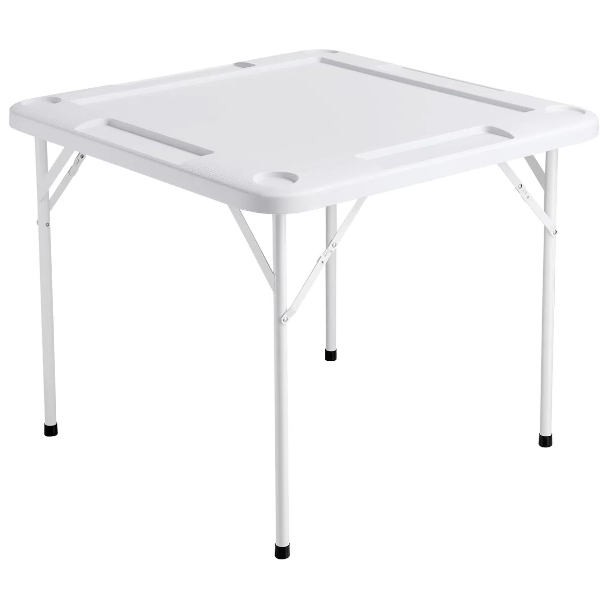 VEVOR Tavolo Mahjong Pieghevole Quadrato 4 Giocatori con Portabicchieri, 900 x 900 mm, Bianco