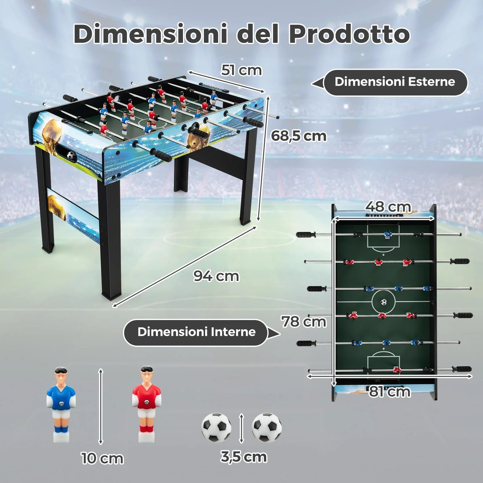 COSTWAY Mini Calcio Balilla, Calcetto con Segnapunti e Gambe Rimovibili, Gioco da Sala Giochi Salvaspazio per Sala Giochi Feste, 94x51x68,5 cm