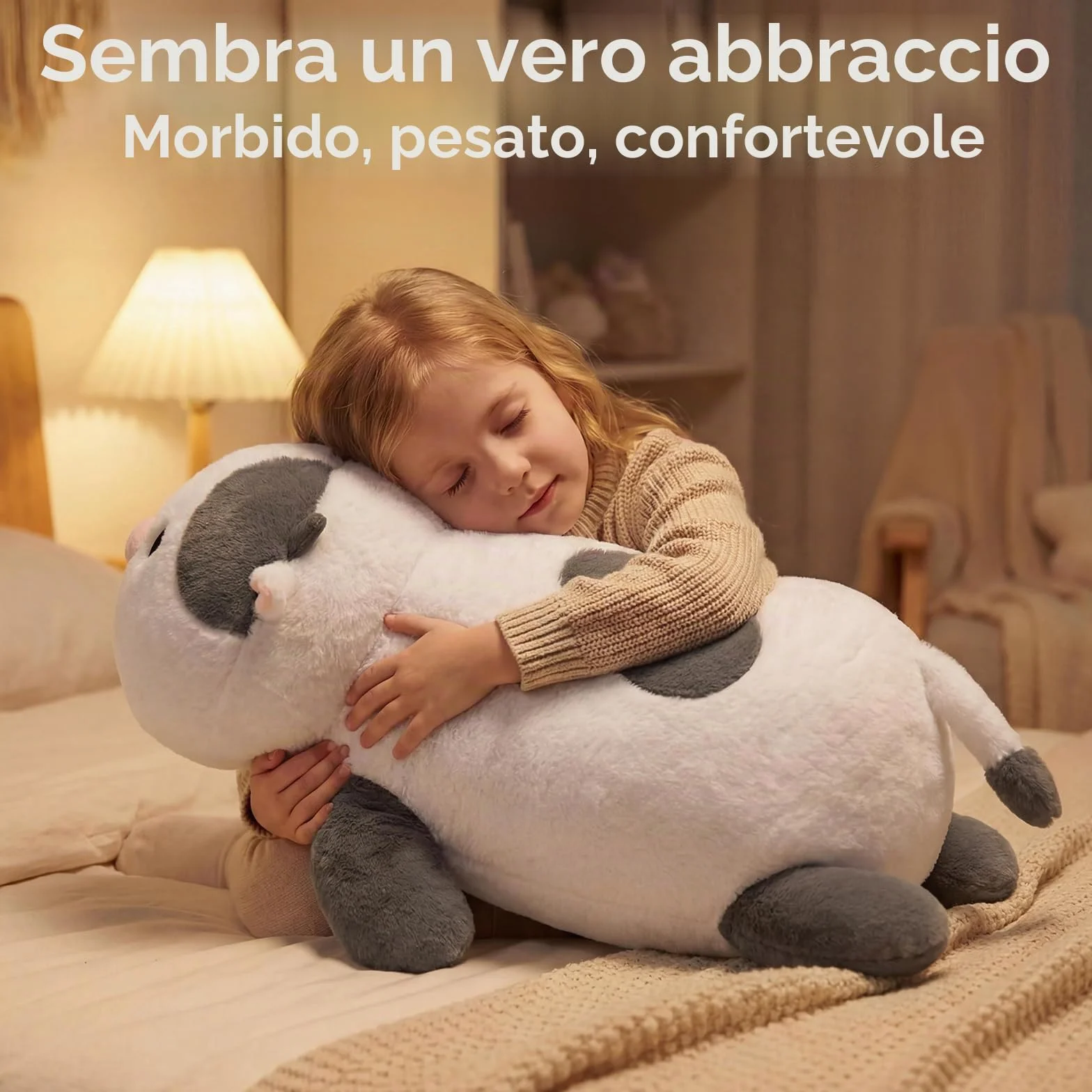Mewaii Peluche Ponderato Mucca Grigia Bianca 58CM 4.0 Lbs – Cuscino Giocattolo Kawaii Morbido e Confortevole, Compleanno e Occasioni Speciali