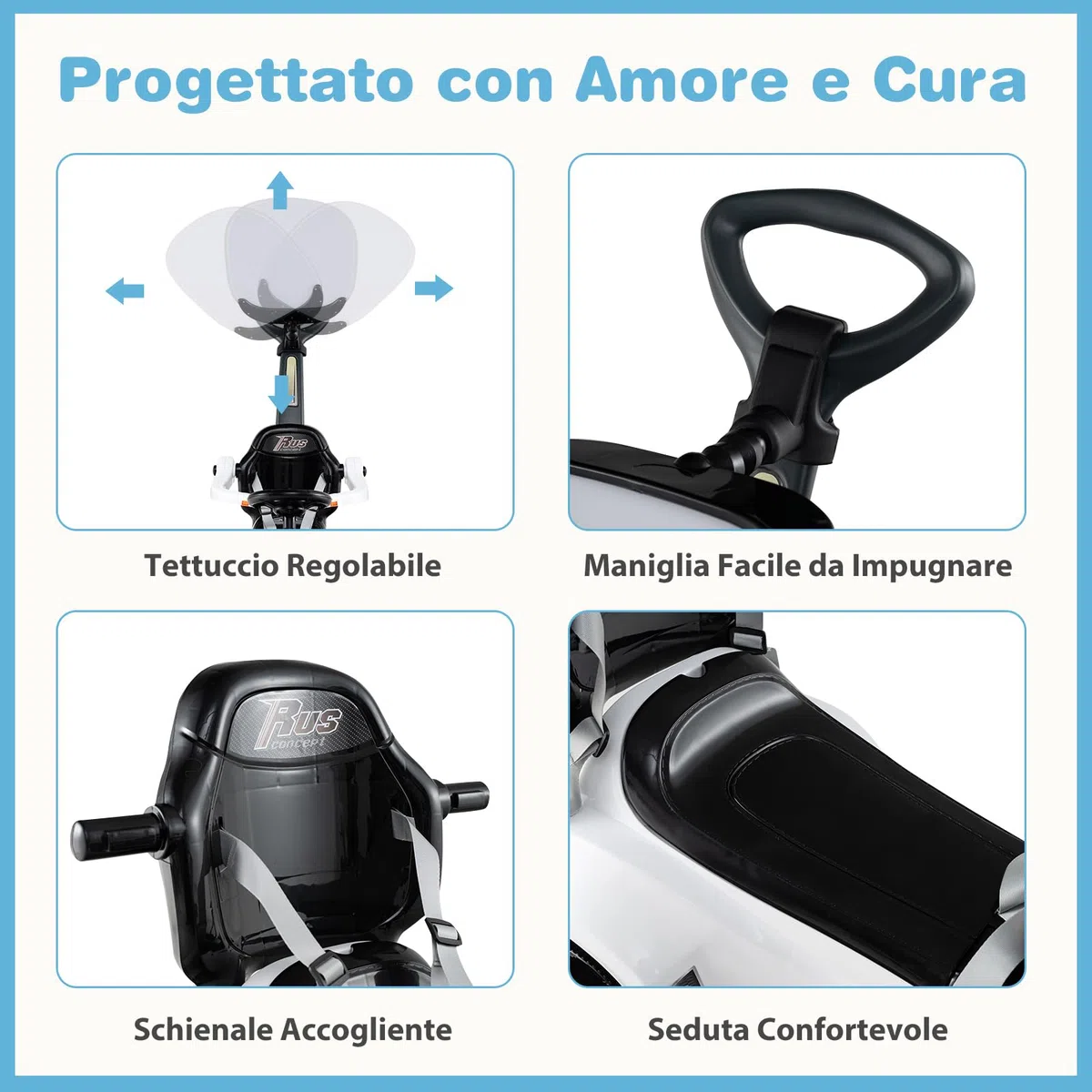 COSTWAY 3 in 1 Auto a Spinta Macchinina da Passeggio per Bambini 1+ Anni Bianco