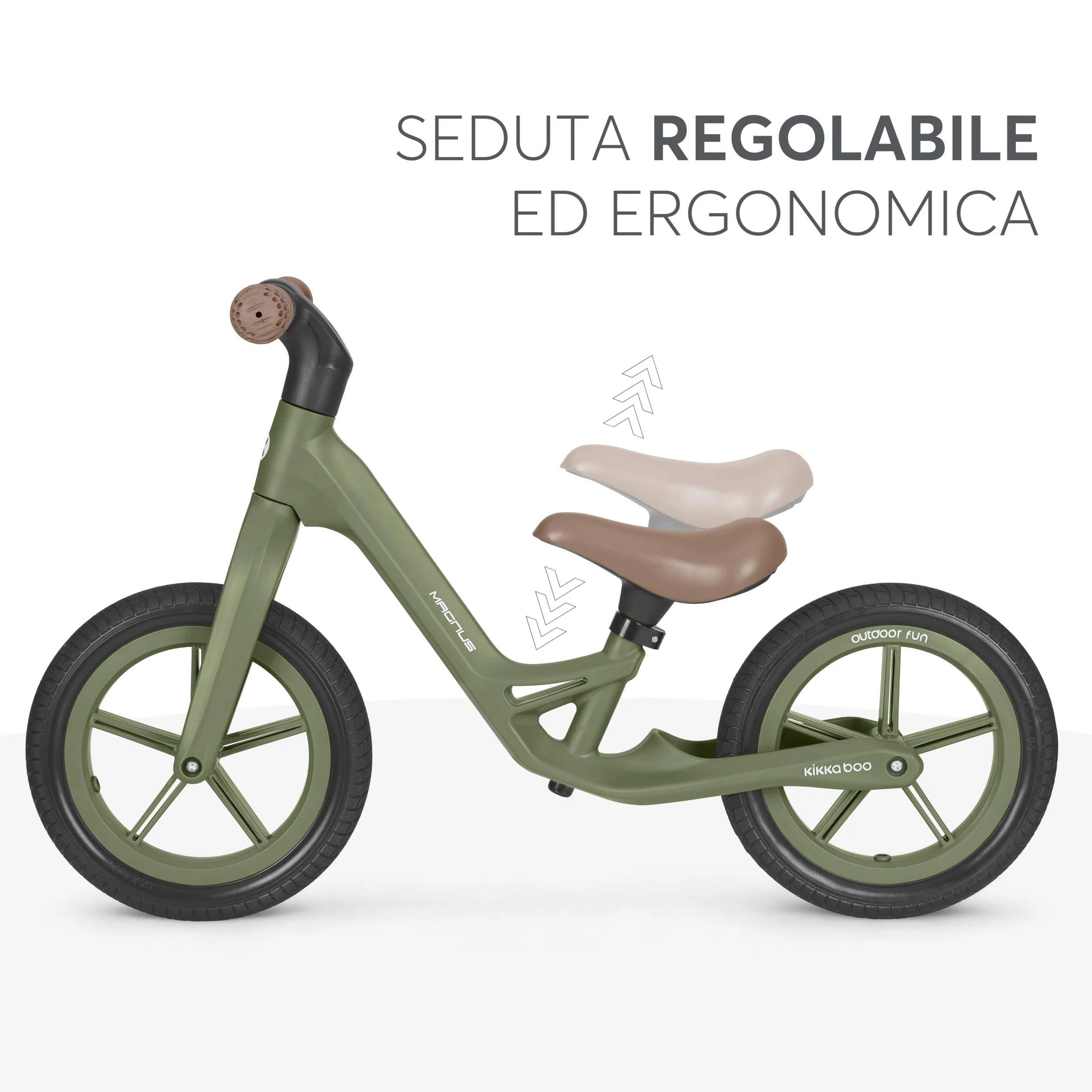 KikkaBoo MAGNUS Bicicletta Senza Pedali per Bambini 3–6 Anni, Telaio Leggero in Fibra di Vetro, Sedile Regolabile, Maniglie Antiscivolo, Ruote PU Resistenti