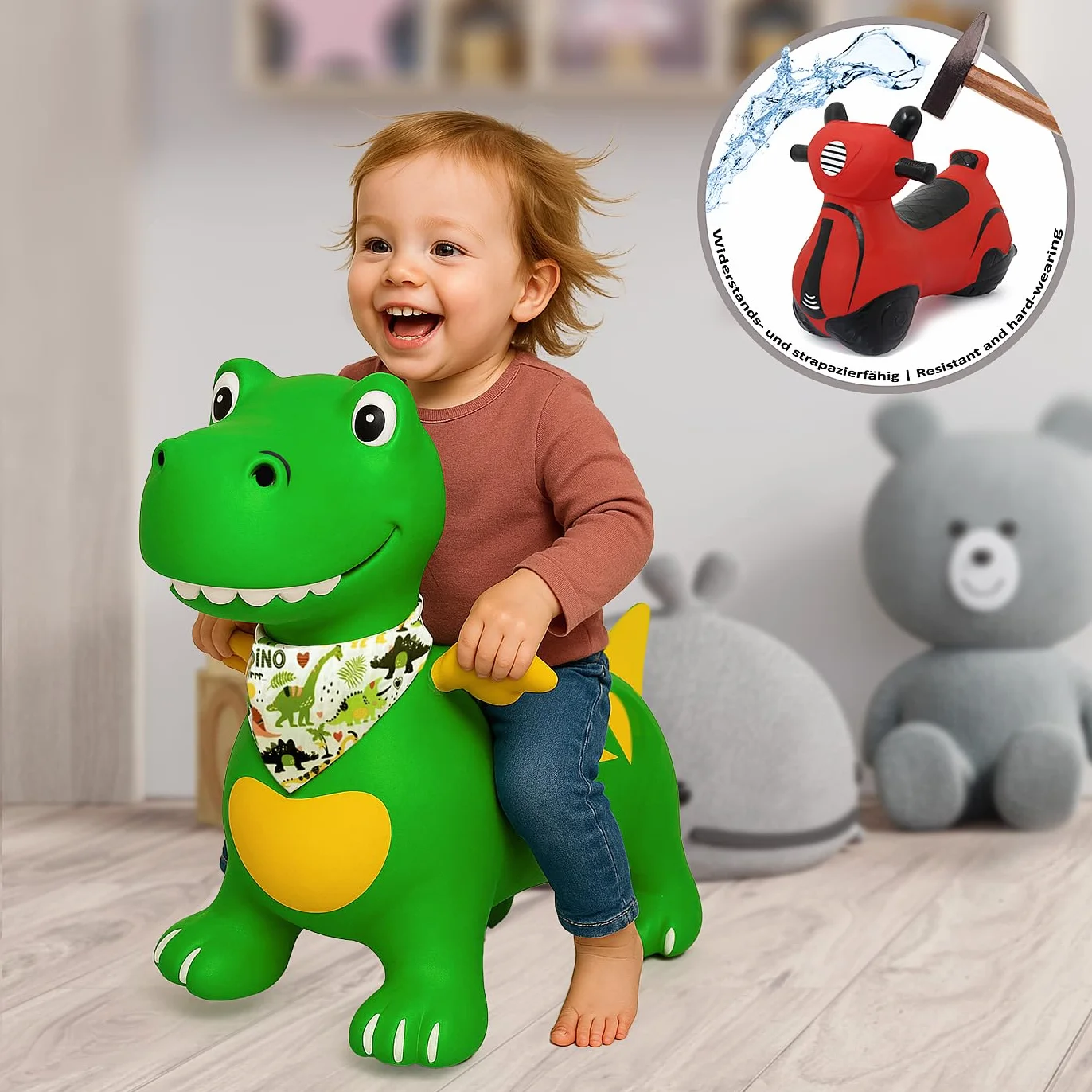 JAMARA 466007 Dino con ali HoppyDoo – Giocattoli per bambini, giocattoli per interni ed esterni, regalo per bambini, giocattoli da giardino, facile da pulire, senza BPA, con pompa