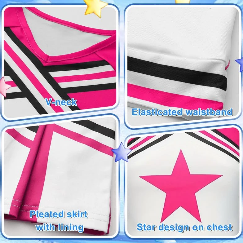 Costume da cheerleader per bambina con pompon e calzini per Halloween Carnevale