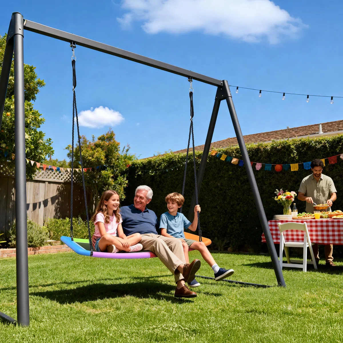 Trekassy 700KG Altalena da Giardino per Bambini, Dimensioni 152cm * 81cm con 2 Pezzi Cinghie Altalena 3 Metri Caricabili 700KG,Textilene Usura Sicuro e Durevole (Colore1)