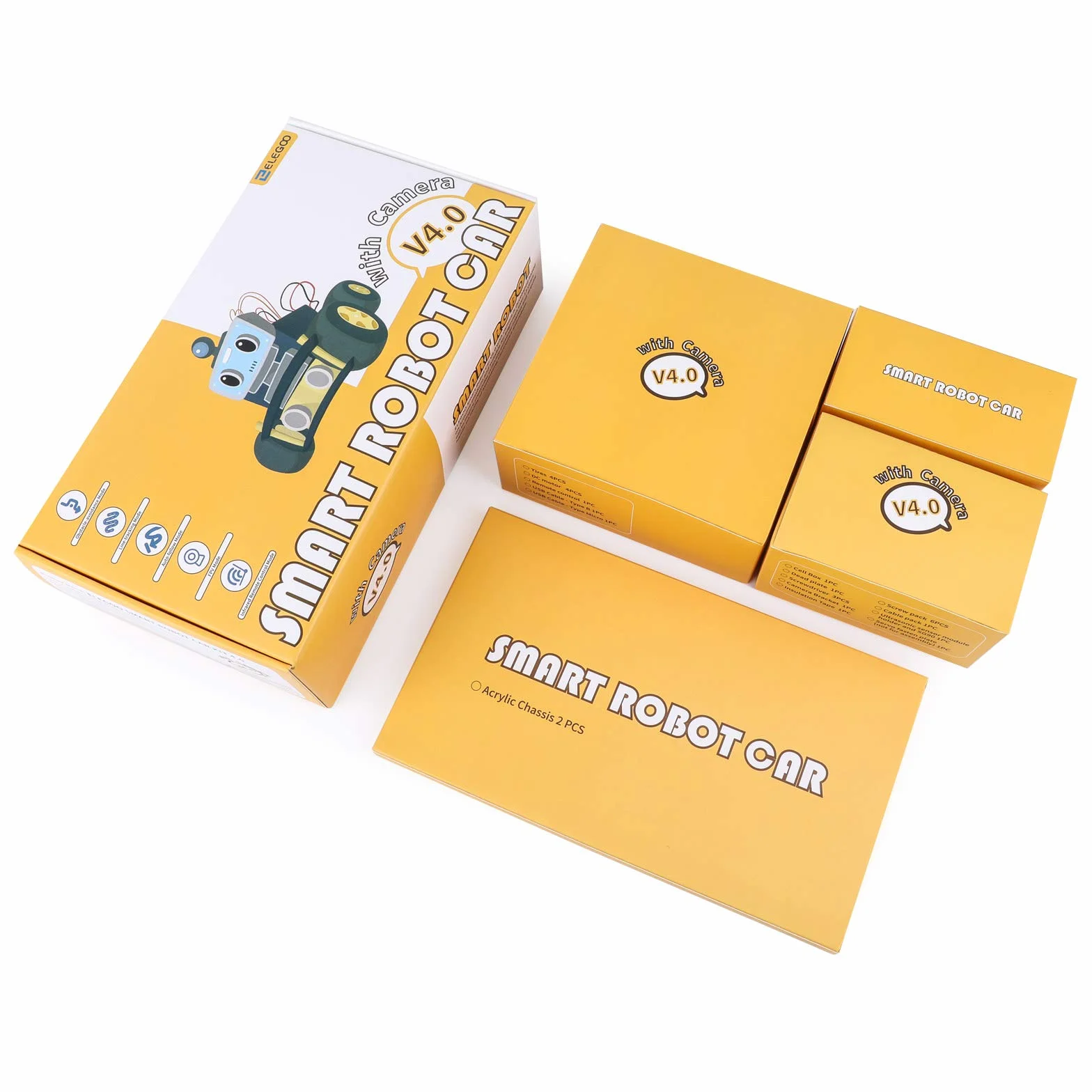 ELEGOO Kit Robotico Auto Intelligente Automatico 4.0 con UNO R3, Modulo di Tracciamento Lineare, Sensore Ad Ultrasuoni, Telecomando IR, Giocattolo Educativo per Studente Arduino