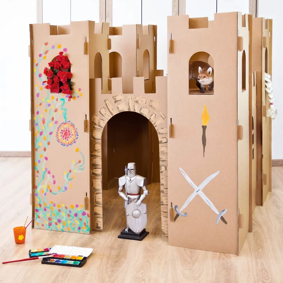 Kingpower Casetta per Bambini Castello del Cavaliere Gioca Castello Artigianato Scatola Castello Casa di Cartone, Modello:Il Castello dei Cavalieri 01