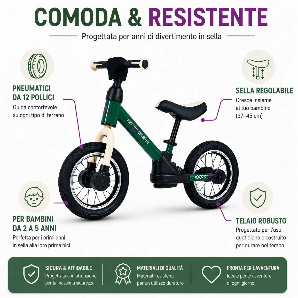 Kidcruiser Pedalplay bicicletta senza pedali 2 anni 3‑in‑1 con rotelle LED e pedali, telaio modulare