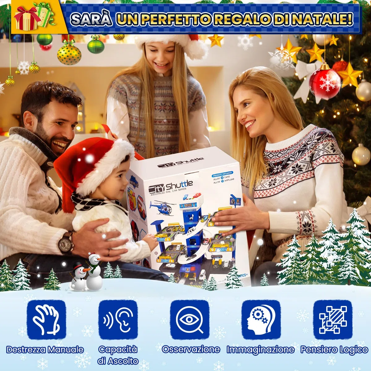 BuzzoXerex 5 Piani Garage Mmacchine per Bambini, Parcheggio Macchinine con 14 Autos e 2 Elicottero, Giocattolo Auto Garage con Ascensore e Rampe, Idea Regalo per Bambini 5 6 7 8 9 Anni (Polizia)