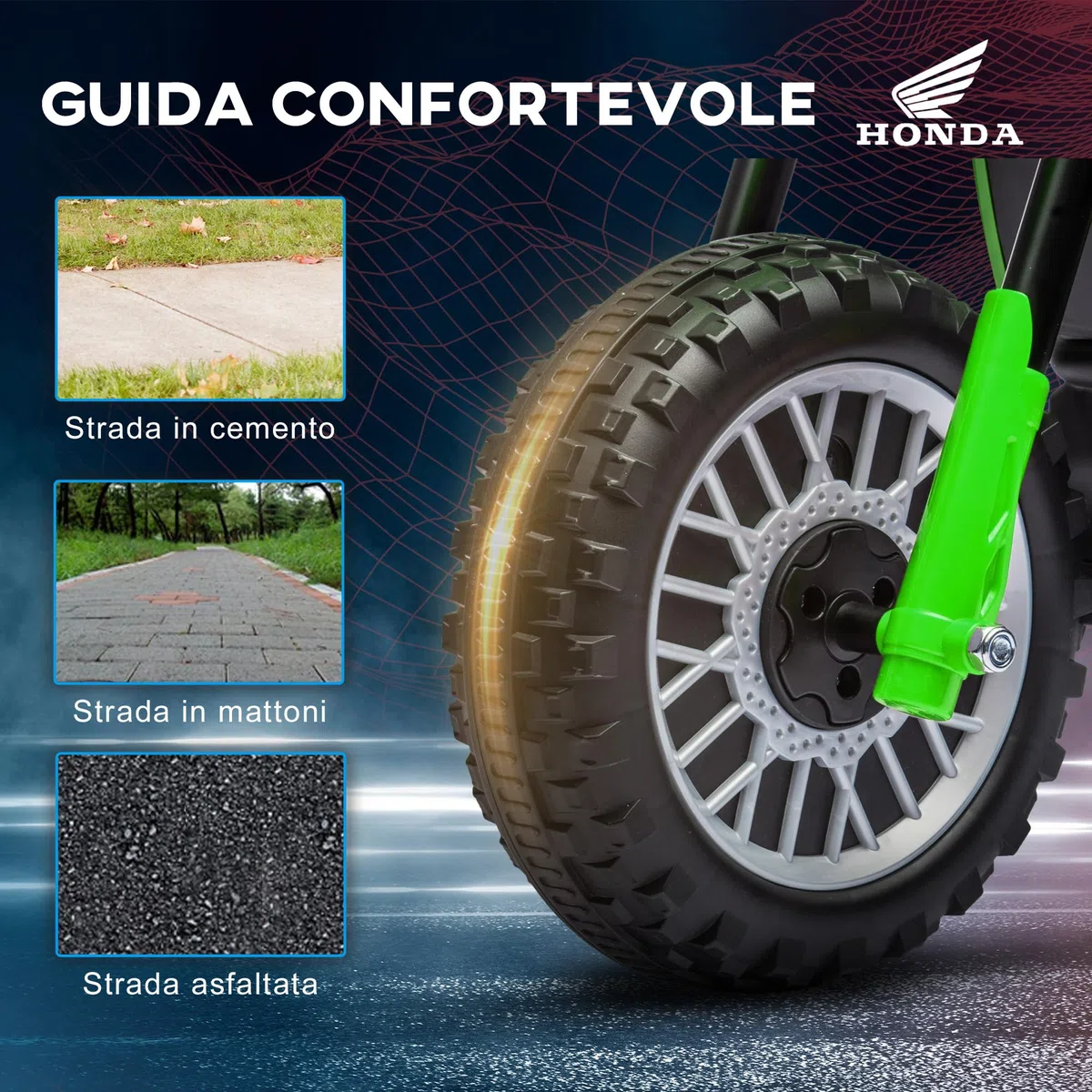 Moto da Cross Elettrica per Bambini HOMCOM Licenza Honda CRF450RL 3 Ruote 71x40.5x43.5 cm Verde