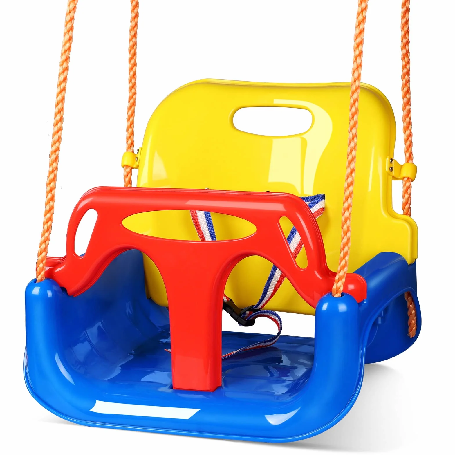 Glymnis Altalena da Giardino 3 in1 per Bambini Seggiolino Altalena Bambini Sedile in Plastica con Corrimano Schienale e Cintura di Sicurezza per Esterno Interno e Neonato (Grande Taglia)