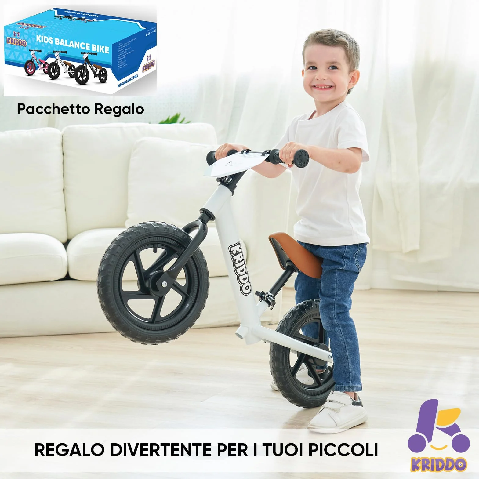 KRIDDO Bici per bambini 2 anni, età 18 mesi a 5 anni, 12 pollici push bike con piastra personalizzata (3 set di adesivi inclusi), bicicletta regalo per 2-3 ragazzi ragazze