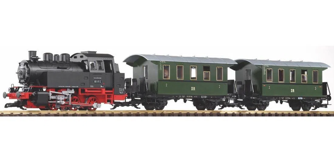 Piko 37125 - G Starter Set BR 80 con 2 autovetture Dr Epoca III (tra Cui Sound + Vapore)