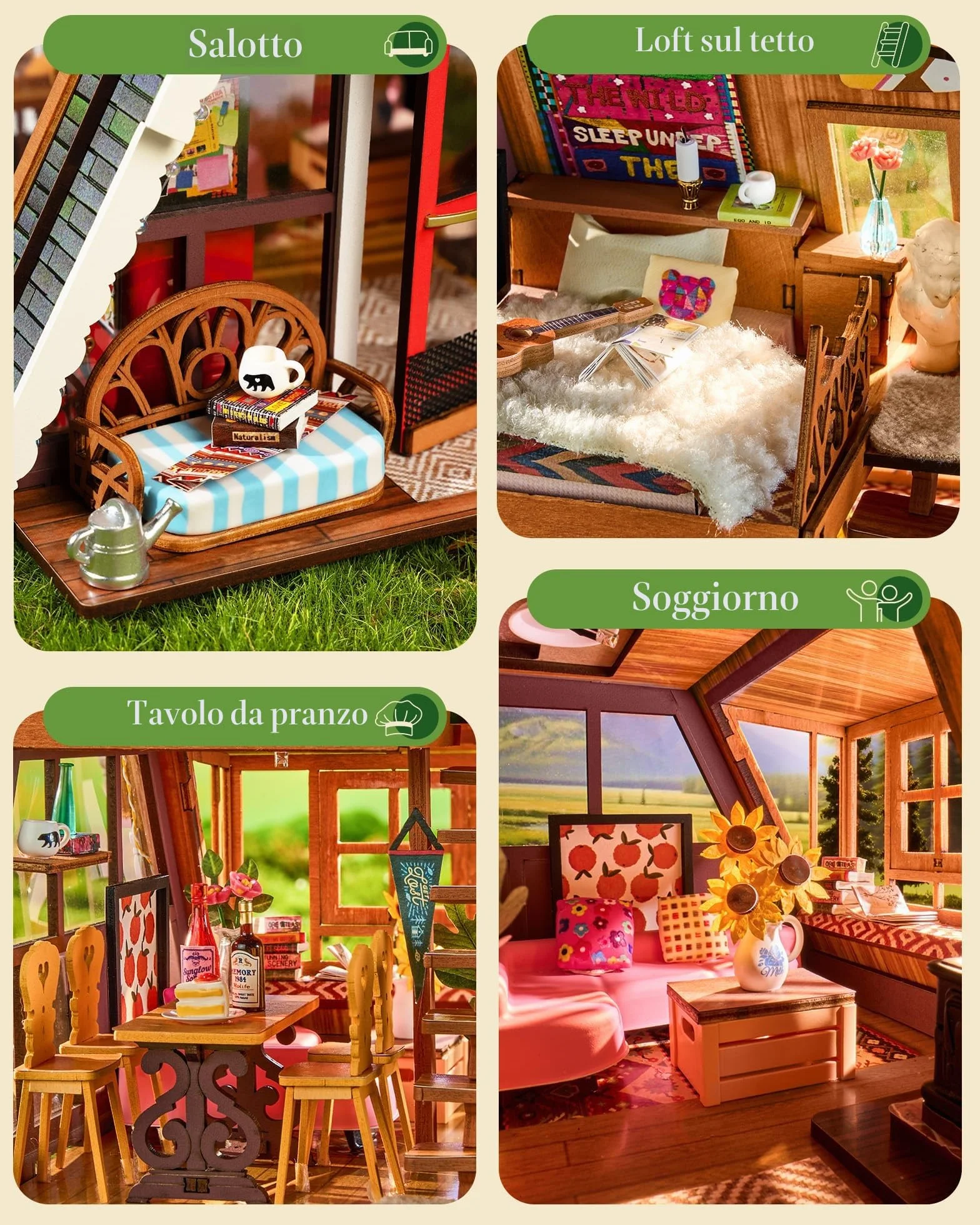 Rolife Casa delle Bambole Cabina A-Frame Modello in Legno Casa in Miniatura della Guarigione Naturale Foresta Fiabesca Decorazione per la Casa Regalo Creativo per Adulti