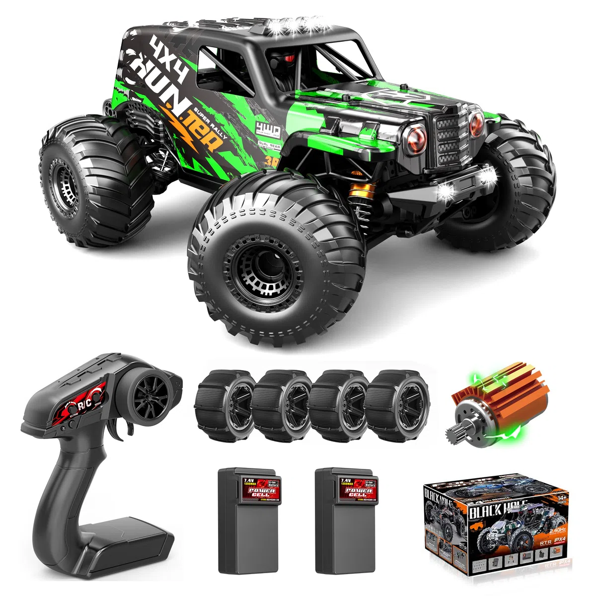 Macchina Telecomandata Professionale 1:14 per Adulti e Ragazzo 1:14 4WD RC Auto Fuoristrada ad Alta Velocità 40+ KM/H, con 2 Batterie Ricaricabili 7.4V 1300mAh, 2 set di pneumatici