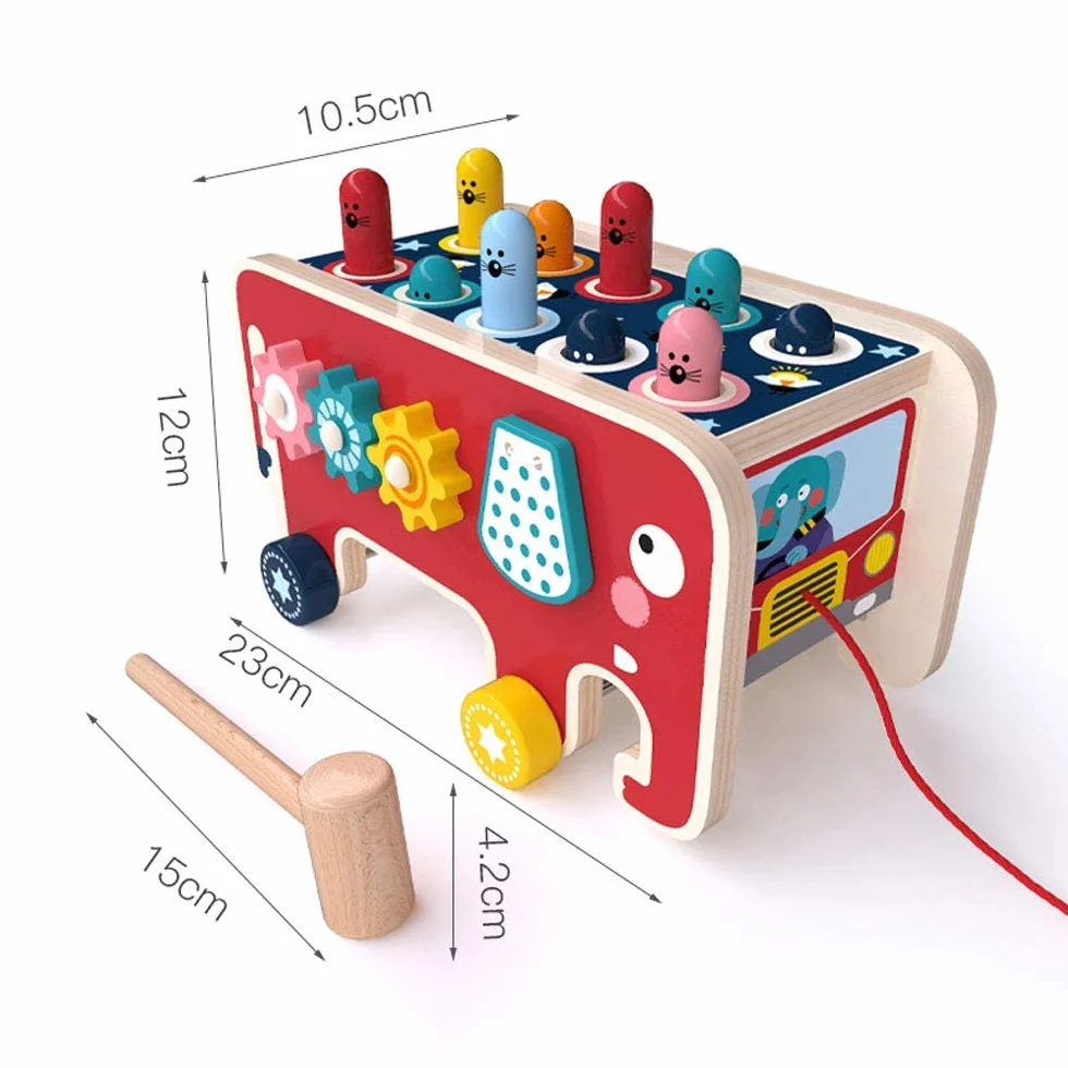 NUKied Giocattoli di Legno a Martello con 2 Mazze|Banco di Martello Multifunzionale| Forma di Elefante Labirinto Montessori Gioco Abilità motorie