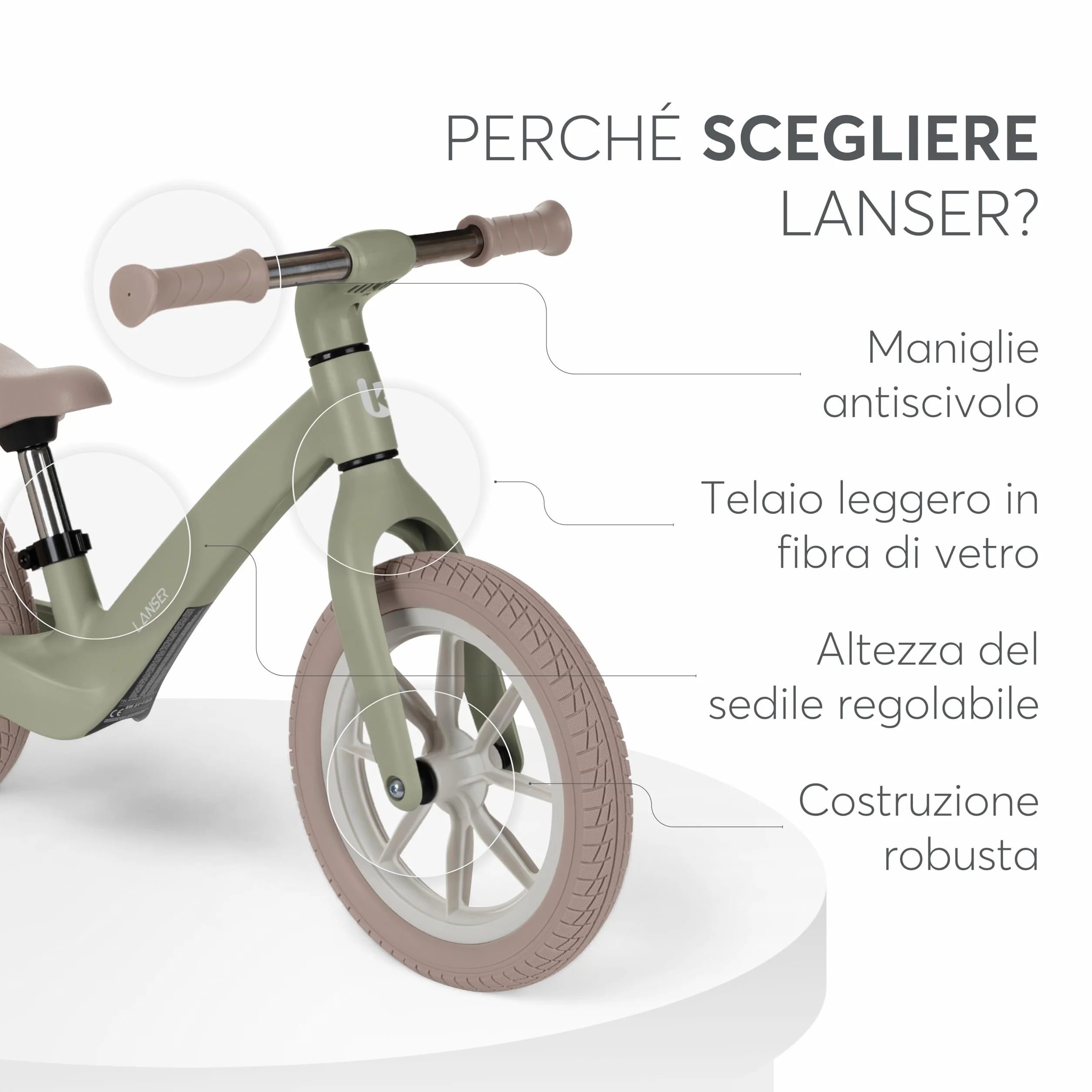 KikkaBoo Bicicletta Senza Pedali 3 Anni LANSER, Bici Senza Pedali 3-6 Anni, Pronta All’uso, Facile da Guidare e Trasportare, Aiuta l’equilibrio, Cresce Con il Bambino, Verde militare