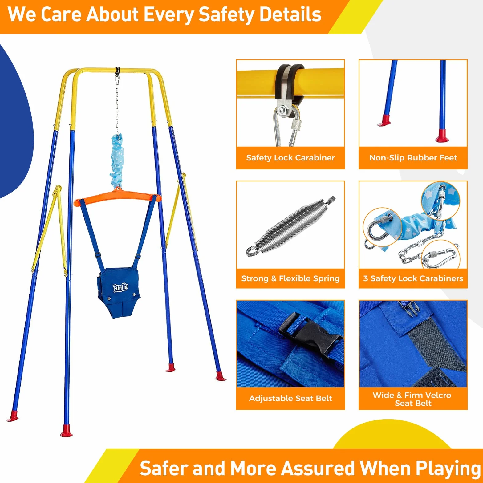 FUNLIO 2-in-1 Altalena e Altalena da Porta per Bambini, Altalena Resistenti con 4 Sacchi di Sabbia, Supporto in Metallo Pieghevole per Giochi al Coperto/Esterno, Facile da Montare e Riporre