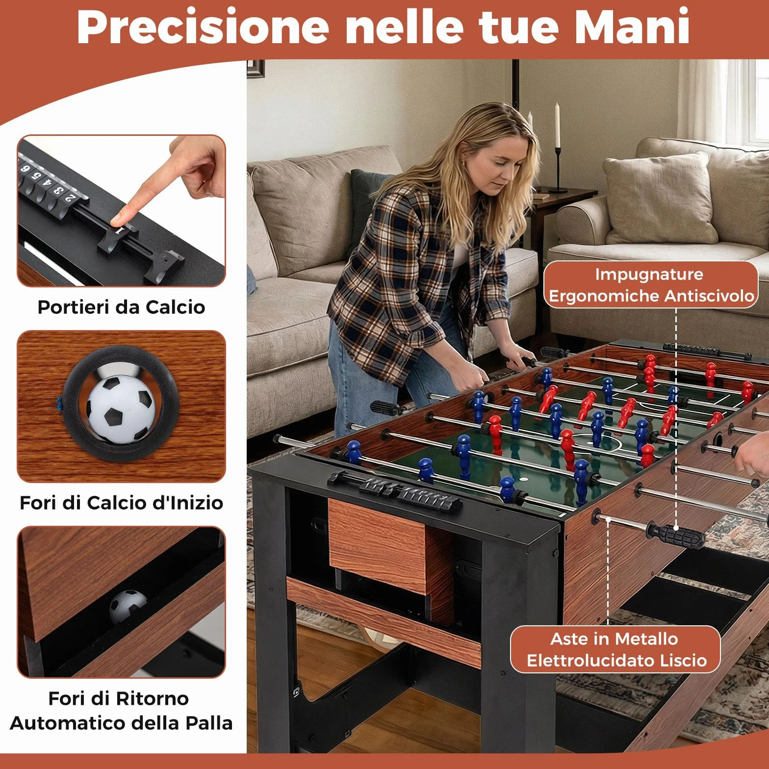 COSTWAY 2 in 1 Calcio Balilla, Tavolo da Biliardo con 2 Palline, Stecche Triangolo Spazzola e Gessetti, Tavolo Multigioco per Casa Sala Giochi e Feste