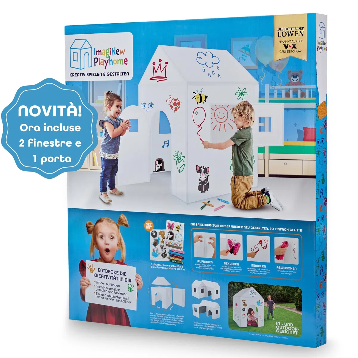 ImagiNew Playhome Casetta da colorare e cancellare da giardino con pennarelli lavabili Giochi per bambini 3 4 5 6 anni