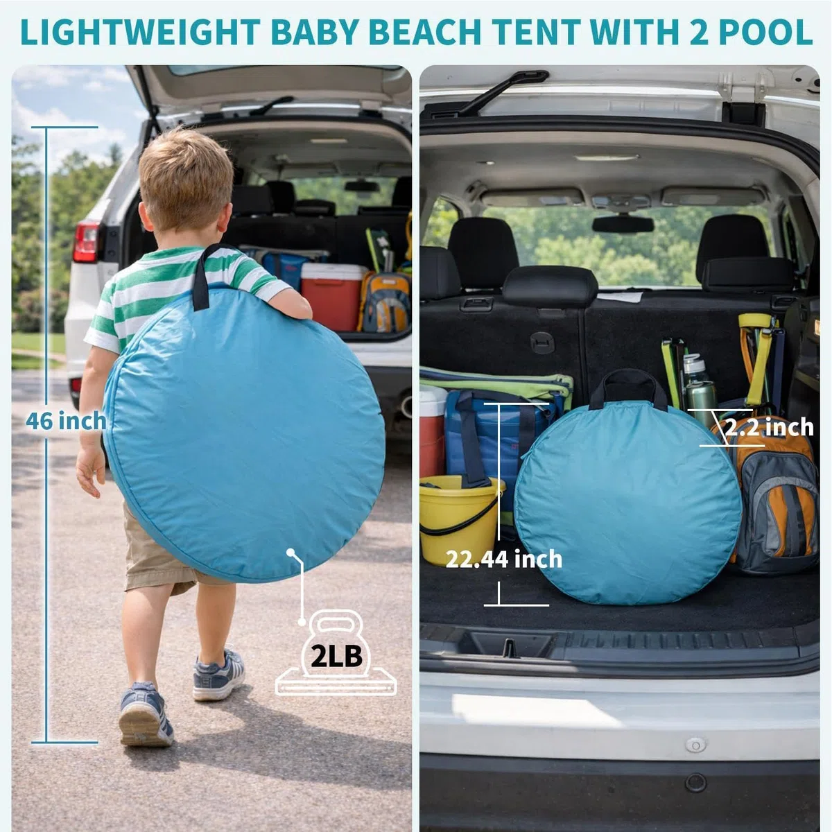 Kids Beach Tent With Pool, Pop-Up Sun Shelter UV Protection Foldable Portable