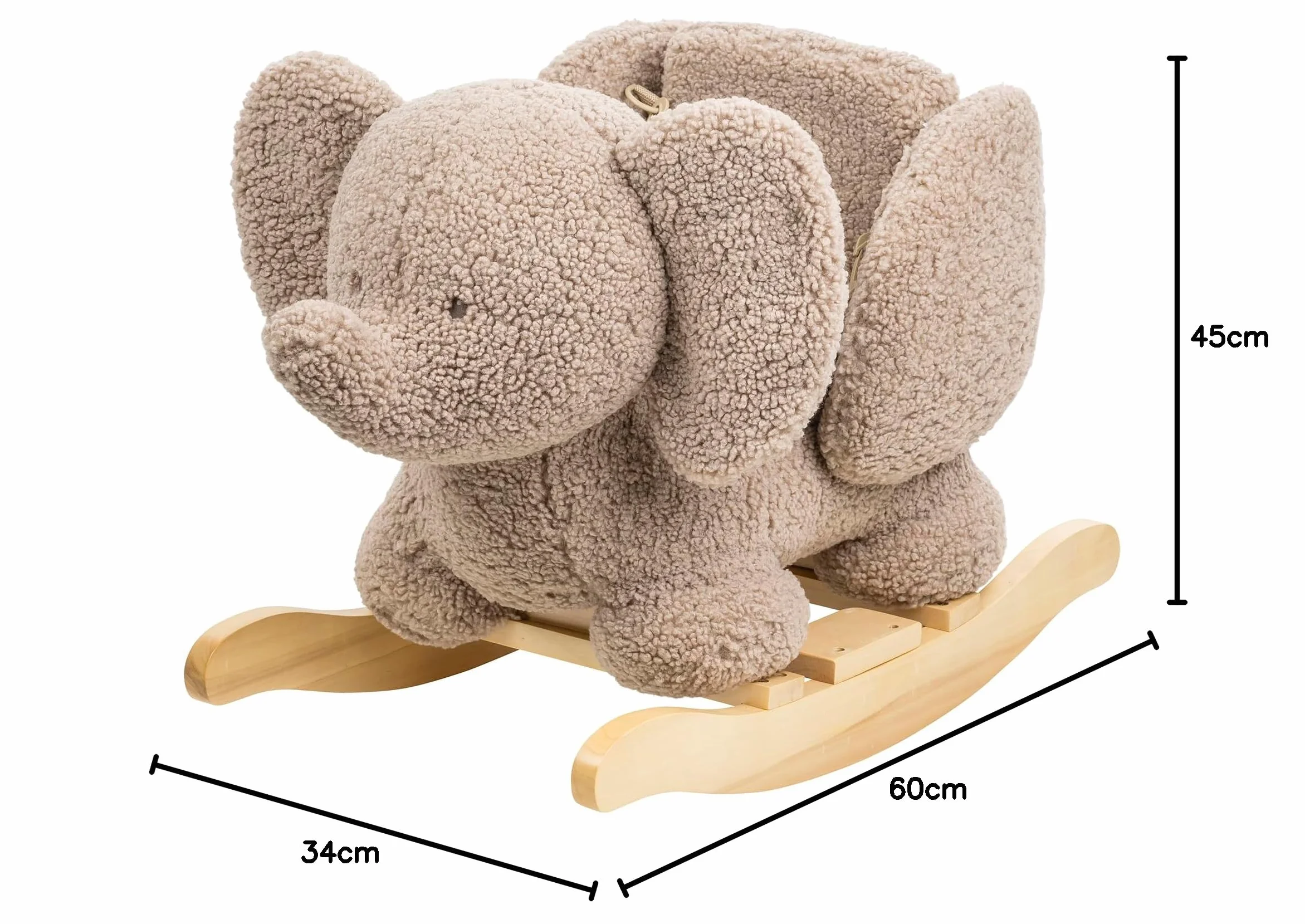 Nattou Dondolo per Bambini n Morbido Tessuto di Orsacchiotto, Elefante, Cintura di Sicurezza Inclusa, Allegro dondolio avanti e Indietro, Circa 60 cm, Lapidou, Poliestere/Legno, Taupe