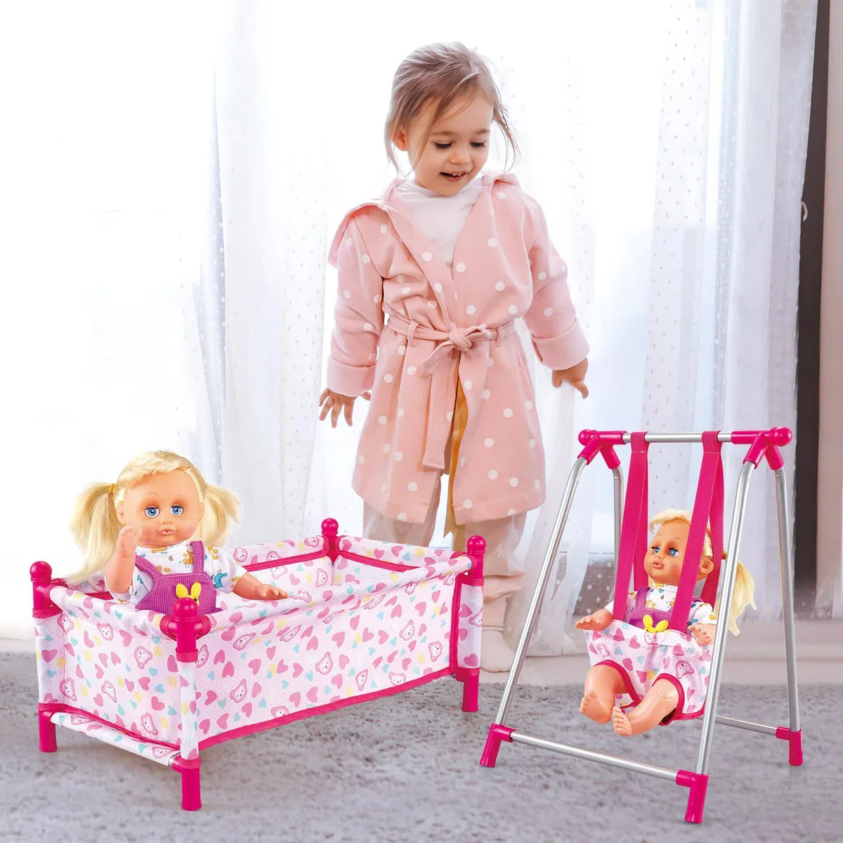 deAO Giocattolo Multifunzionale 5 in 1 per Bambini 1-3 Anni - Letto, Seggiolone, Altalena, Sedia a Dondolo in Plastica