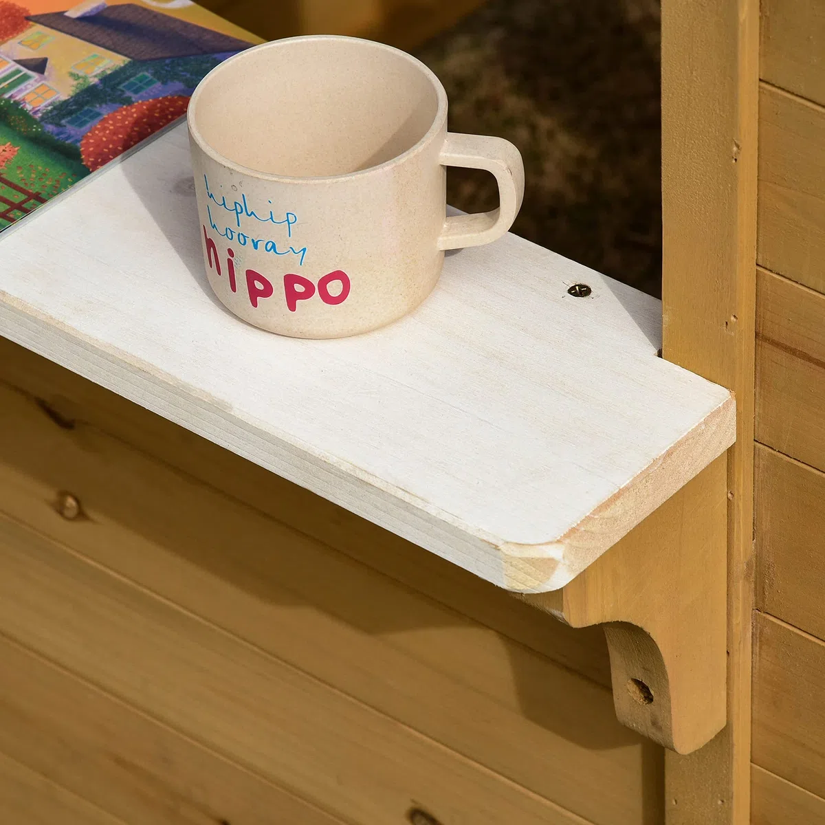 Outsunny Casetta Bambini Legno Giardino con Finestre Staccionata Portavasi Panca 205x119x140 cm