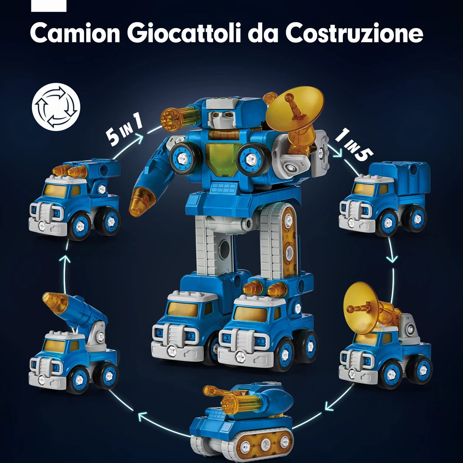 hahaland Giochi per Bambini 5 anni Maschio - 5 in 1 Camion Giocattoli da Costruzione Smontabile Robot Creativi STEM Veicoli Regali Educativi