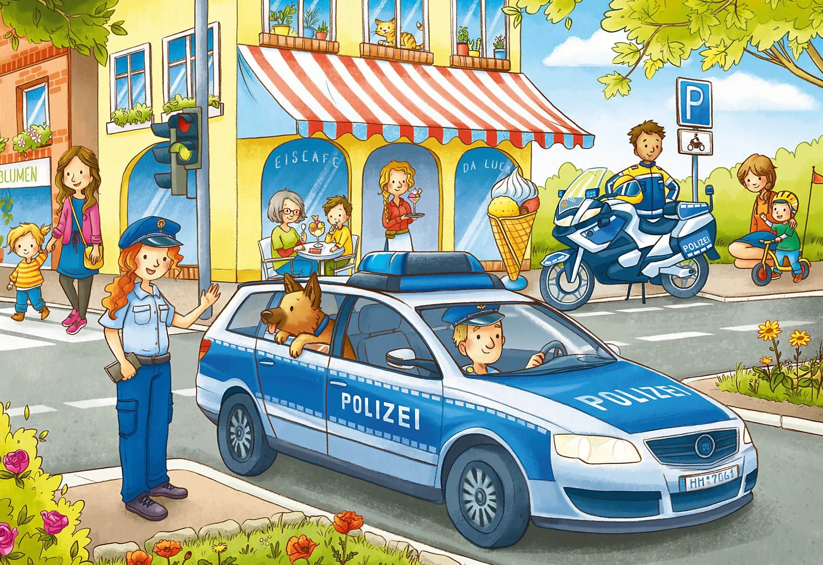 Noris 606031792 - Puzzle gigante XXL, su strisce con la polizia, con 45 pezzi (dimensioni totali: 64 x 44 cm), per bambini dai 3 anni in su