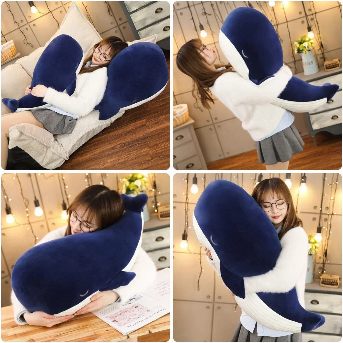 Kekeso Grande Balena Blu Peluche Giocattolo Morbido Che Abbraccia Cuscino Carino Bambola Della Peluche (45cm+25cm=17.71inch+9.84inch)
