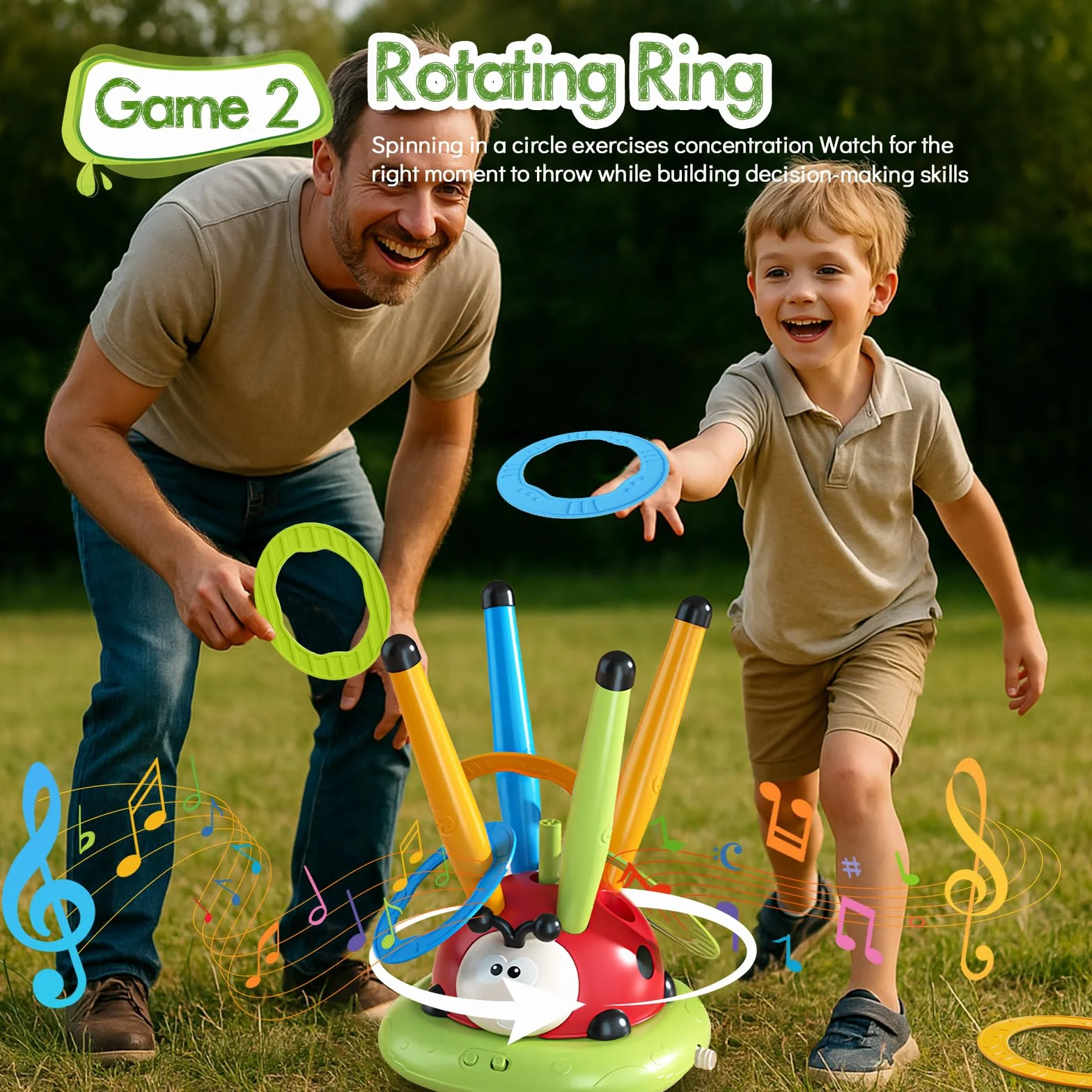 RoserRose 5 in 1 Giochi da Giardino per Bambini, Spara Razzi, Corda per Saltare, Lancio Anelli, Schivata e Salto, Giochi da Esterno con Telecomando, Giocattolo per Bambini 3 4 5 6 7 8 Anni