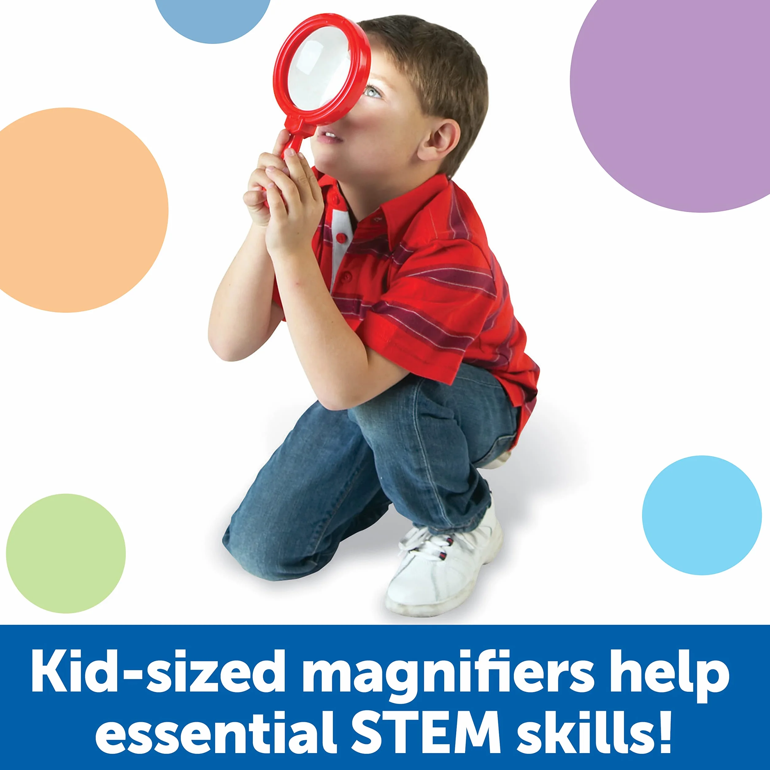 Learning Resources Lenti d’Ingrandimento Jumbo – Set da 6 per Bambini 3+, Lenti Educative con Ingrandimento 4,5X e Supporto Integrato per Esplorazione Scientifica