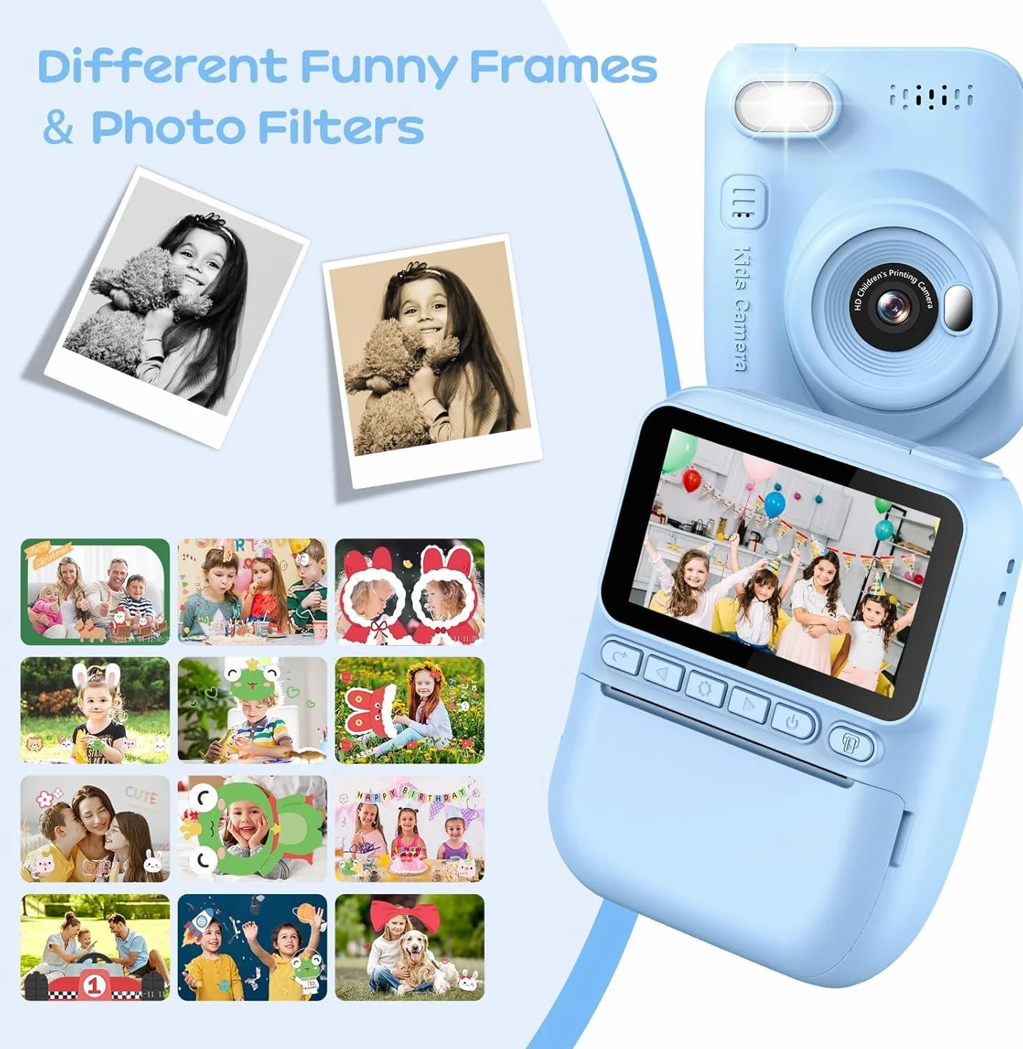 Fotocamera per Bambini, Stampa Istantanea con Schermo HD 3 Pollici, Fotocamera Istantanea per Bambini, Regalo Natale Compleanno Ragazze Ragazzi 3-10 Anni