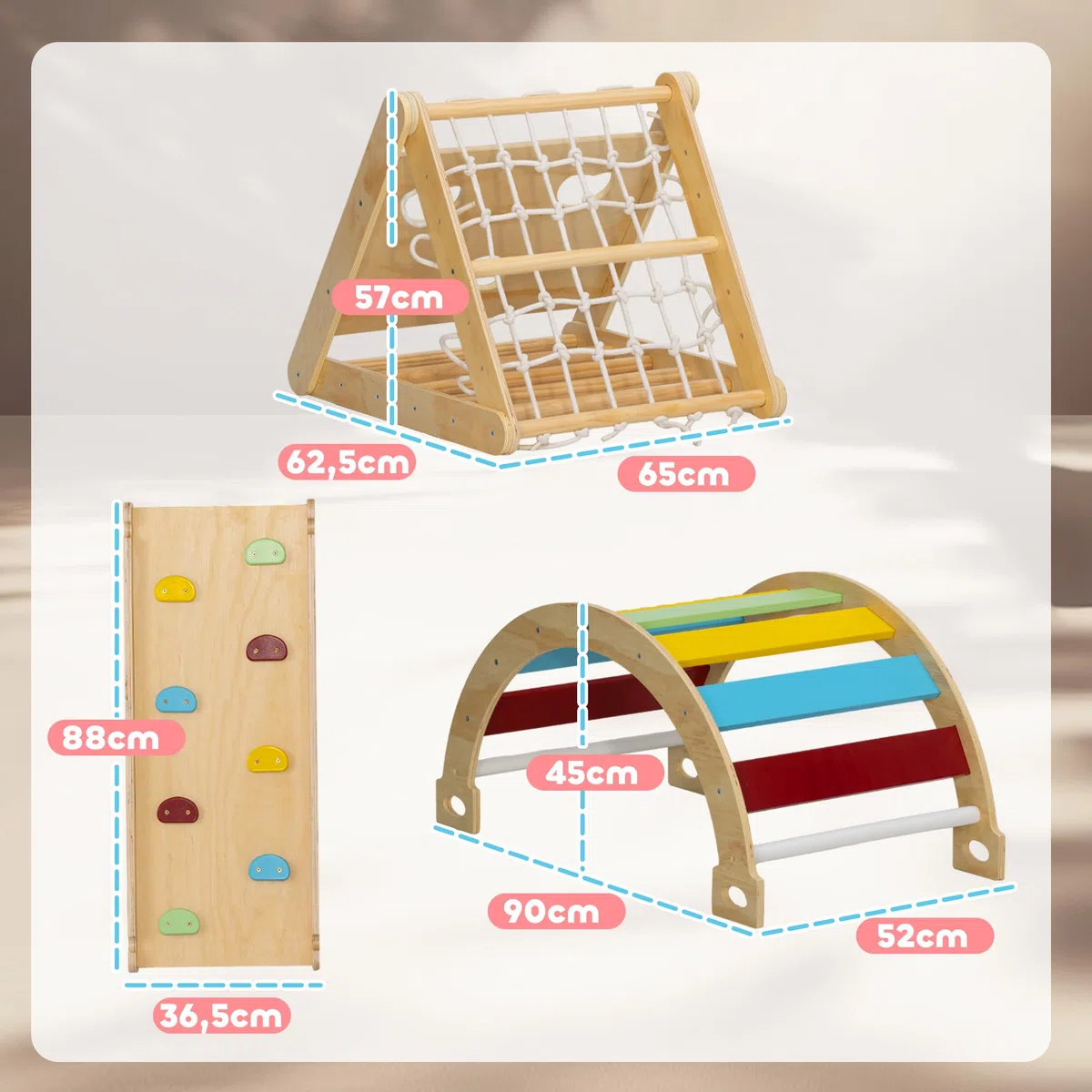 AIYAPLAY Montessori 7 in 1 Struttura da Arrampicata per Interni in Legno con Arco e Scivolo