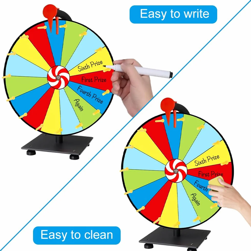Ruota della Fortuna per Girare, Giocattolo con Gomma e Pennarello, 15 Slots Spinning Prize Wheel, Ruota della Fortuna per Giochi della Lotteria, Giochi di Parole, Carnevale