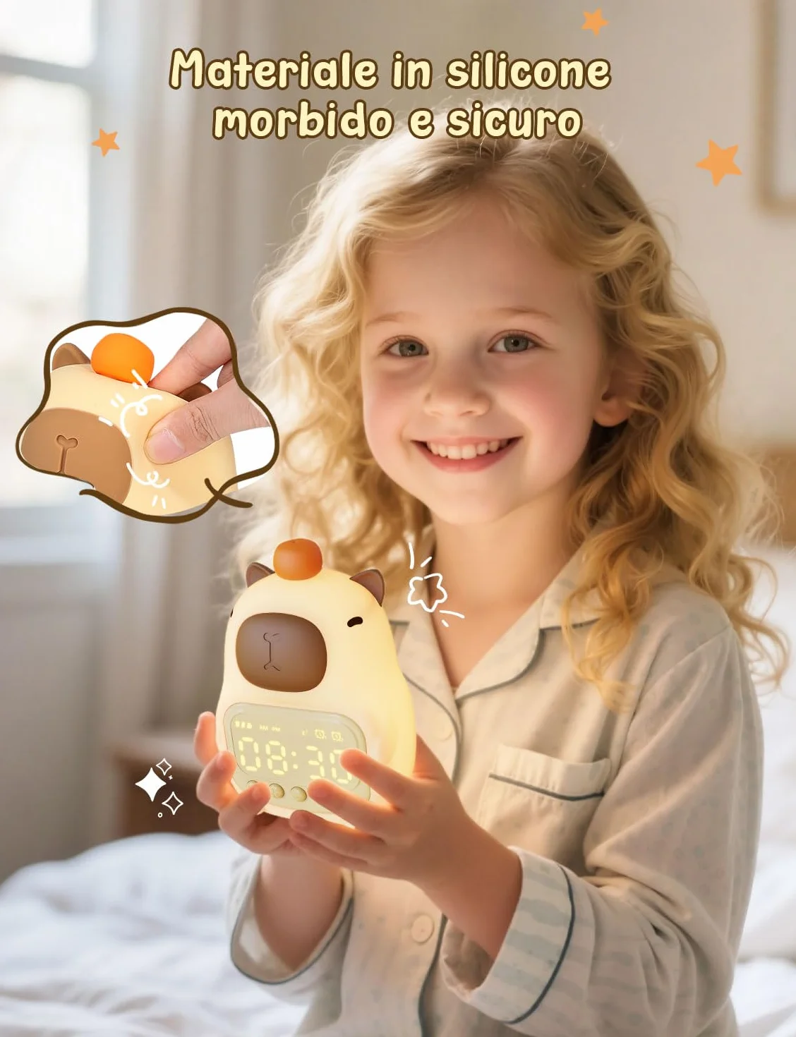YISSVIC Sveglia per Bambini con 2 Sveglie, Regolazione Volume, Funzione Snooze, 5 Suonerie, Luci Notturne Sveglia Ricaricabile 1800 mAh