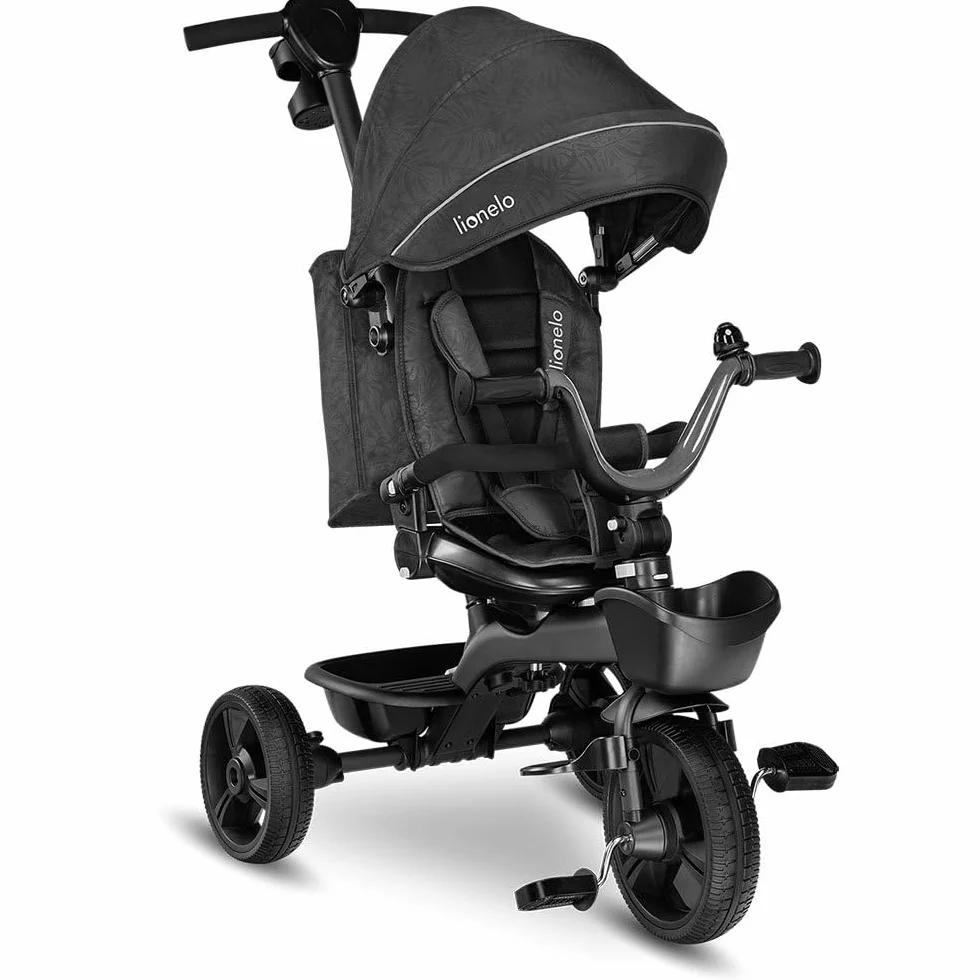 LIONELO Kori Triciclo Evolutivo per Bambini da 1.5 Anni fino a 25 kg Sedile Girevole 360° Telaio ultraleggero in lega di magnesio, Pneumatici resistenti, Maniglione per genitori e Accessori