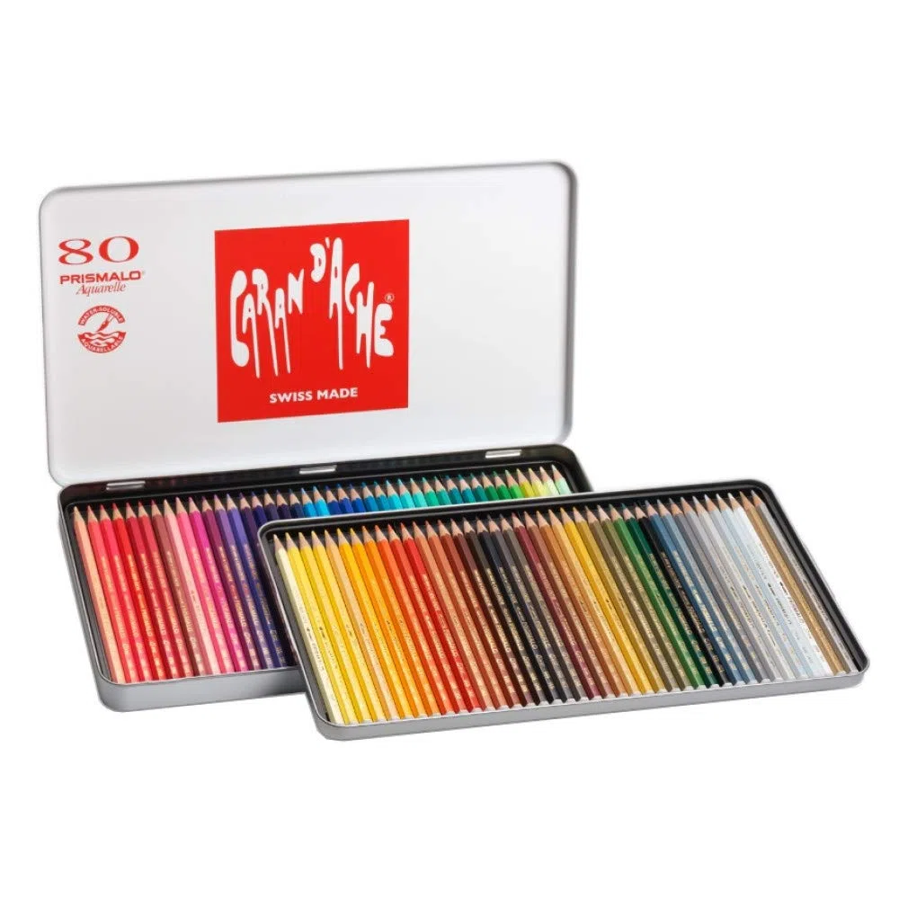 Caran d'Ache, PRISMALO, Set di matite colorate acquerello in scatola di metallo - 80 pz.
