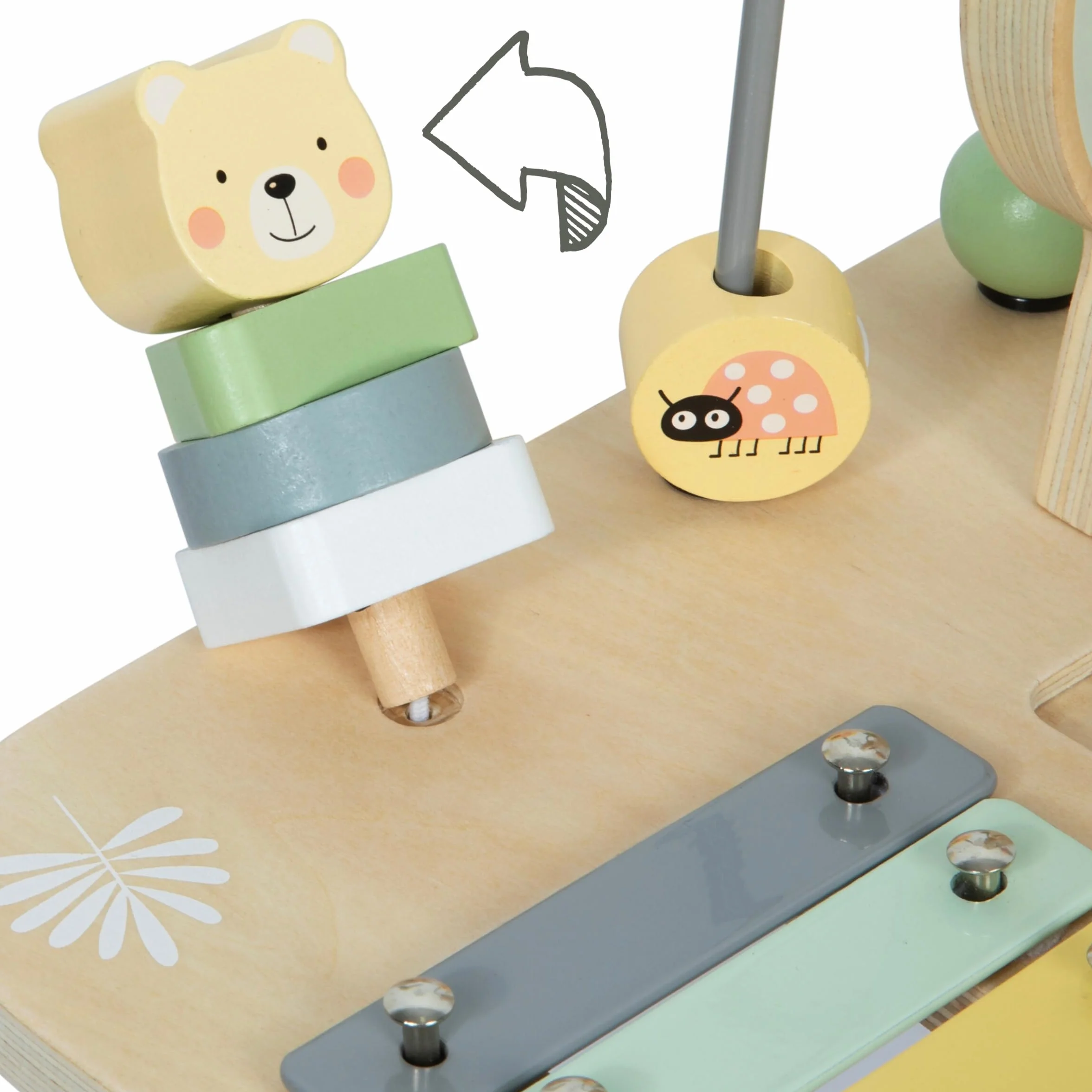 Mamabrum Tavolino Educativo in Legno per Bambini - Giocattolo Musicale 7 in 1 con Pipistrelli e Gong, Percorso Motorio, Puzzle Sensoriale a Tema Giungla