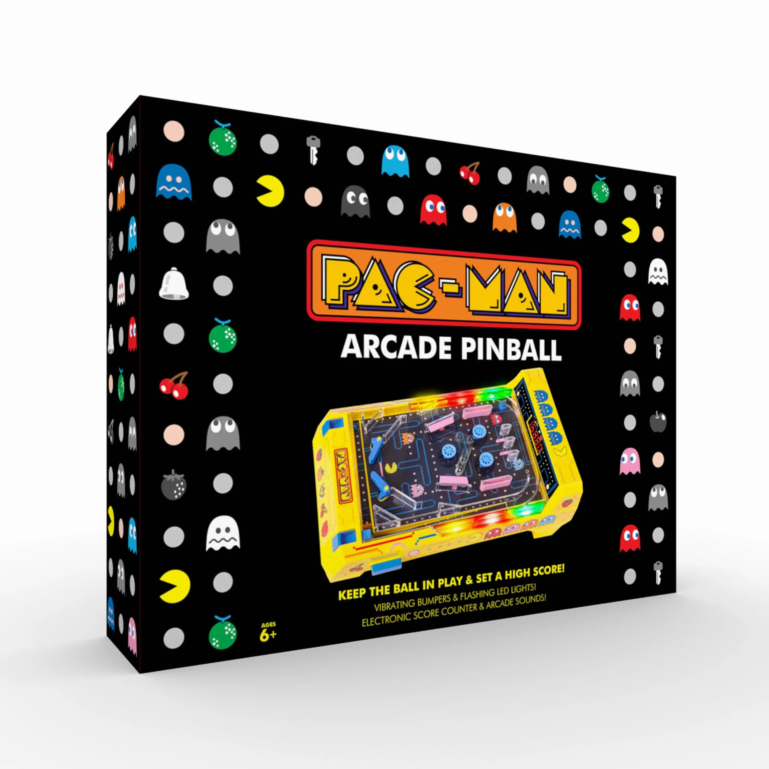 Pac-Man Flipper Elettronico da Tavolo Arcade, Luci e Suoni Originali, Segnapunti Digitale LCD, Gioco Pinball Retro Portatile per Bambini e Adulti, Idea Regalo Nostalgica Anni 80