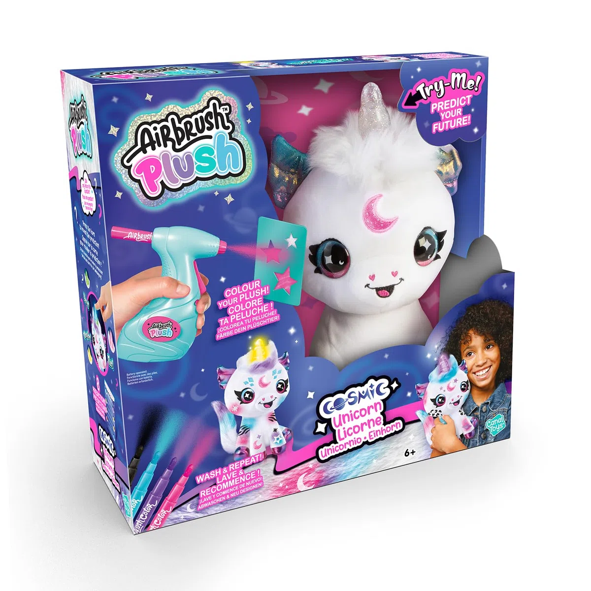Peluche unicorno cosmico personalizzabile bianco con corno magico