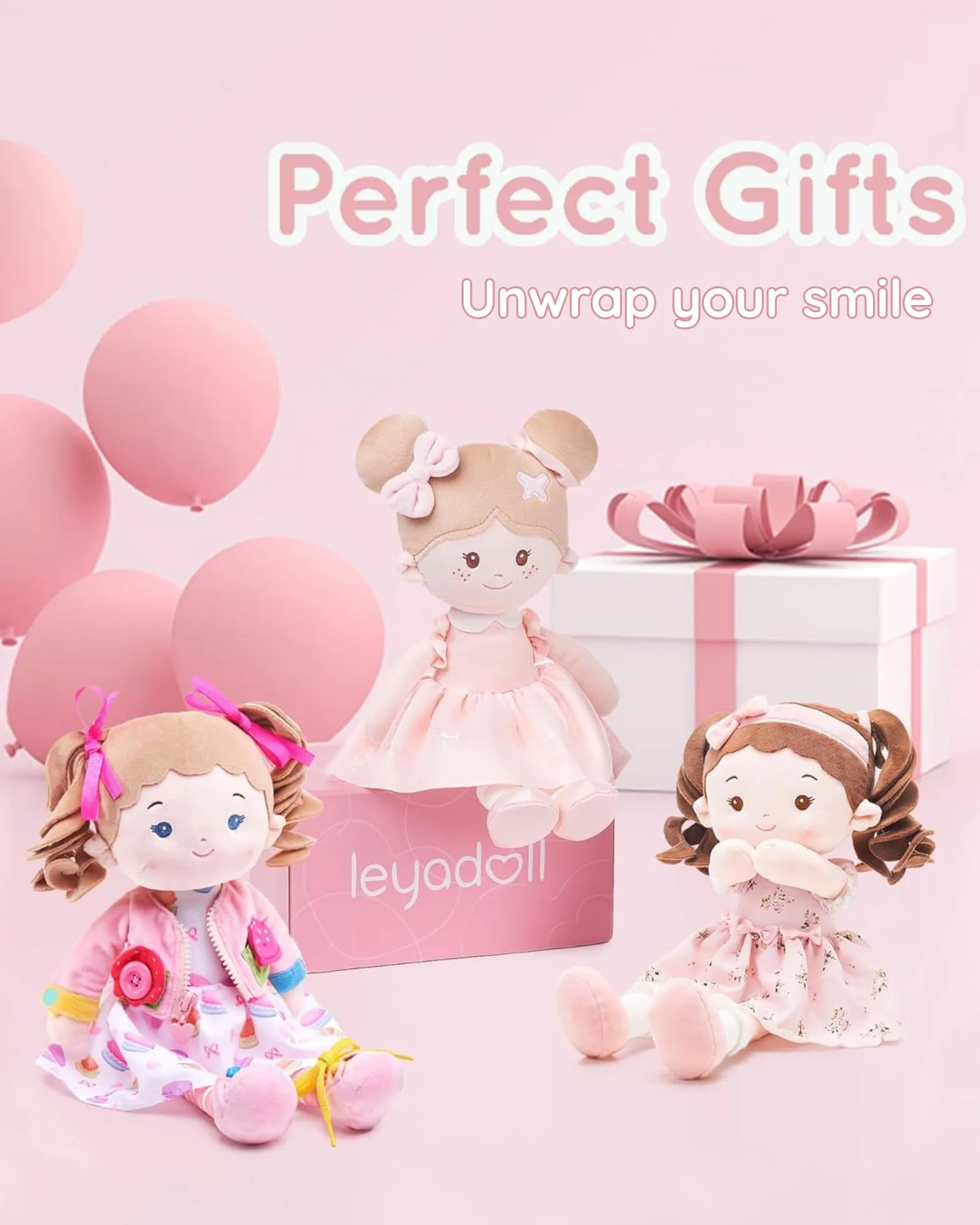 LeyaDoll bambola di peluche 40 cm, giocattolo sensoriale e educativo ispirato al metodo Montessori, morbida compagna per neonati 0-3 anni, idea regalo di compleanno per bambina-Busy Cupcake-Girl